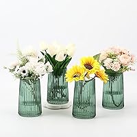 Vista 35 de Jarrón de vidrio transparente para flores, florero para ramo, jarrones de vidrio modernos, jarrones acanalados para sala de estar, dormitorio, mesa