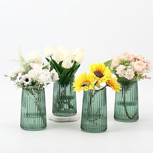 Miniatura 34 de Jarrón de vidrio acanalado, jarrones de flores para ramo, jarrones de vidrio transparente para flores, moderno jarrón acanalado para sala de estar,