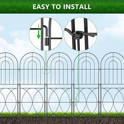 Vista 3 de Valla decorativa de jardín de 32 pulgadas x 16 pies, paquete de 12 valla de metal inoxidable sin excavación, barrera de animales para perros, malla