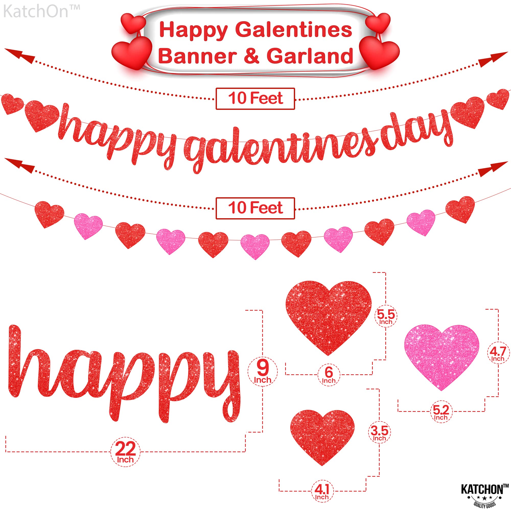 KatchOn, Glitter Red Happy Galentines Day Banner - 10 Feet, No DIY, Large - Image 2