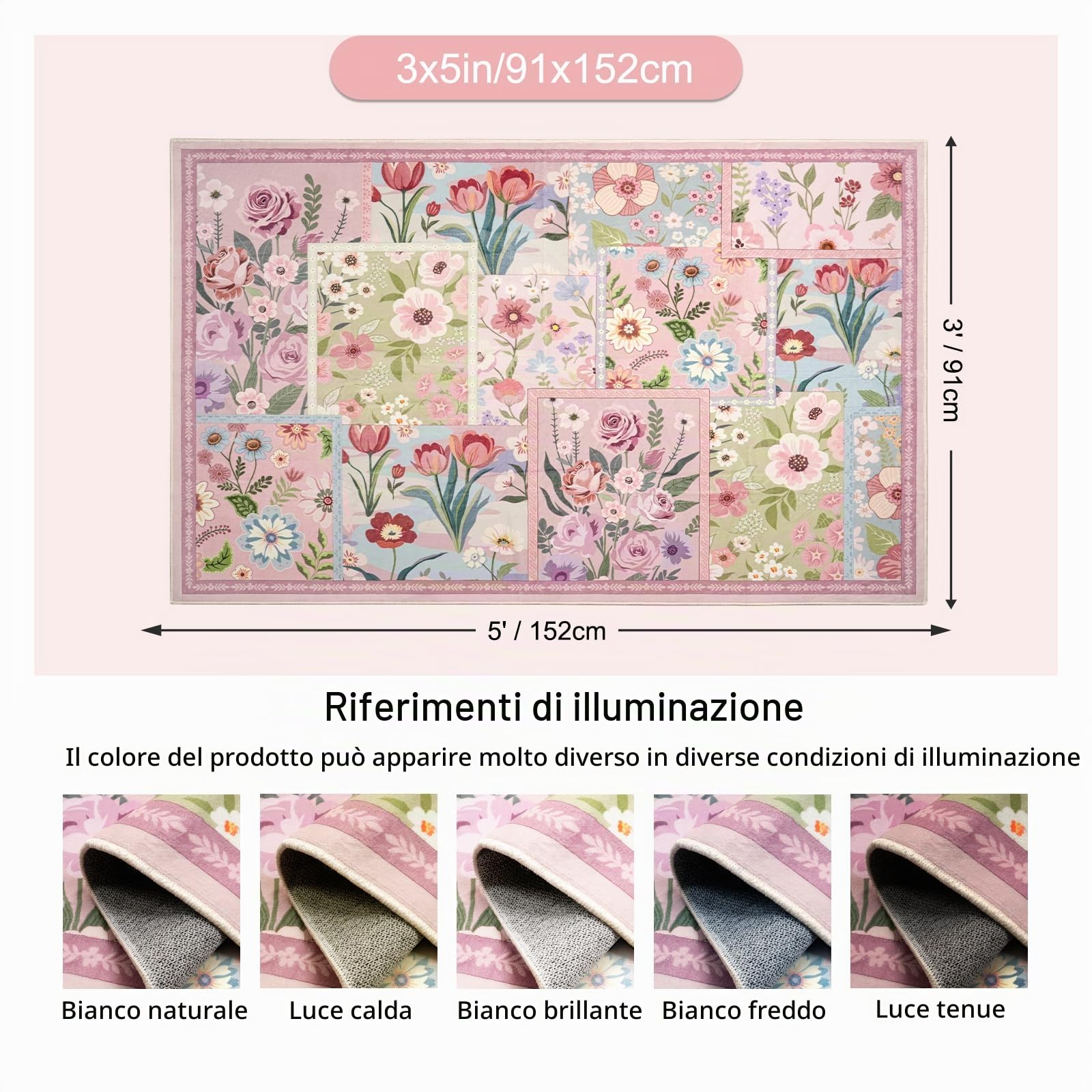 MOSISO 152 x 213 cm Tappeto Soggiorno, Motivo Floreale Intrecciato, Morbido | e Antiscivolo Interni Pelo Corto Finta Lana Rettangolare Lavabile per Arredo Casa,Comodino, Camera Letto,Sala Pranzo, Rosa