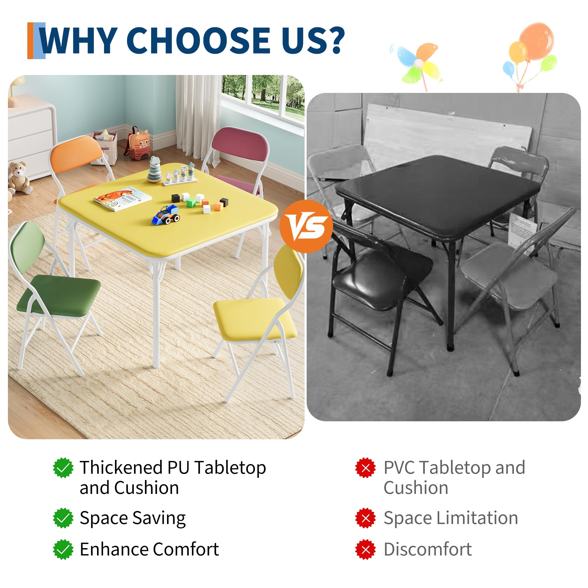 Conjunto Infantil De Mesa y 4 Sillas Plegables, Negro, Acero con Superficie De Cuero PU, Cojines Acolchados, para Jugar, Comer y Aprender