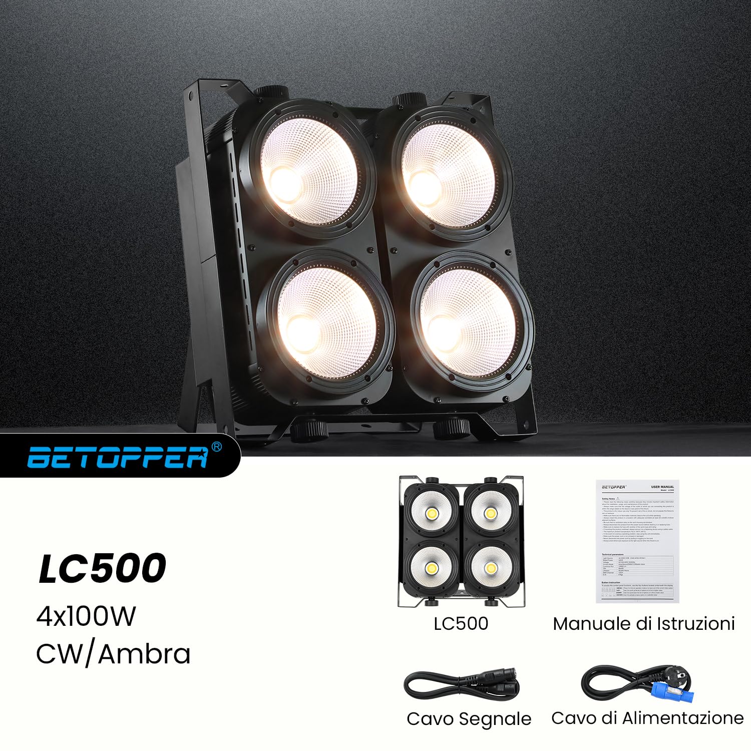 BETOPPER COB PAR LED 4x100W Luci da Palco, Blinder COB Ambra + Bianco Freddo Aggiornato, Alto CRI/RA (>95), Spotlight DMX512, Luci a 4 Occhi per Matrimoni, Feste, Fotostudio e Teatro | Luce di Scena DMX ad Alto CRI/RA (>95),Gioco di Luce Matrice 4 Occhi p