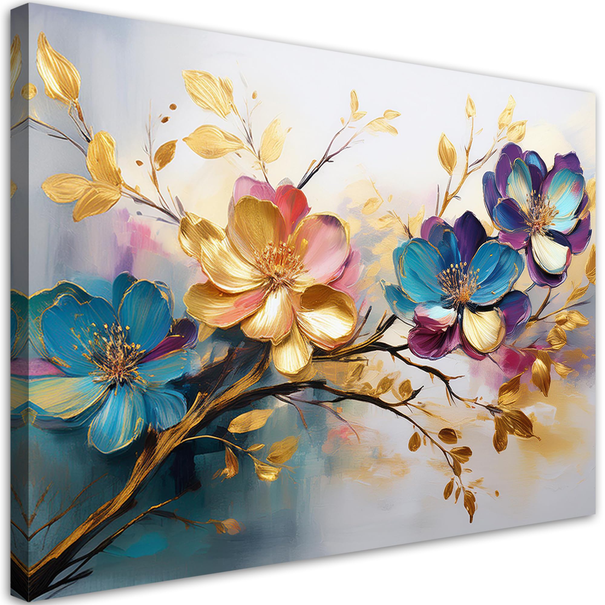 Feeby Lienzos decorativos - cuadros decoracion salon modernos - cuadro lienzo - 120x80 cm - lienzo grande - Hojas y flores de colores - cuadros decoracion salon