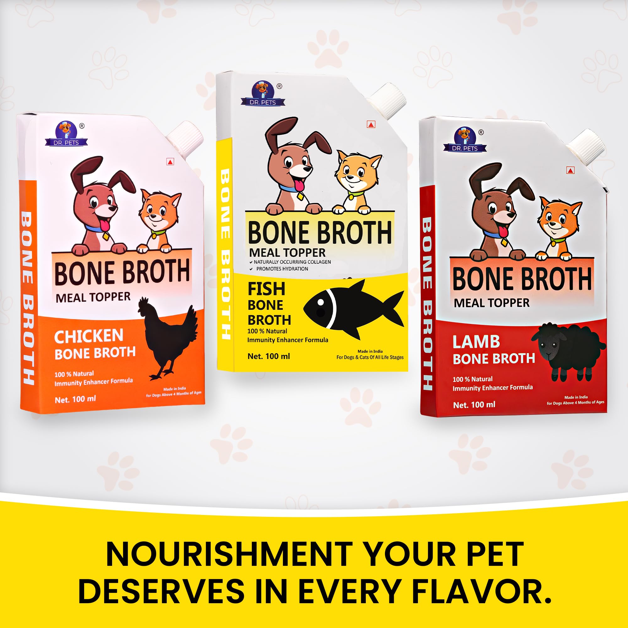 Dr.Pets Fish Bone Broth for Cats & Dogs (100ml X 12 Pack) Food Topper, Human Grade Preservative Free, Cat/Dog Wet Food Soup for All Life Stages, Natural Supplements with Natural Collagen. 3