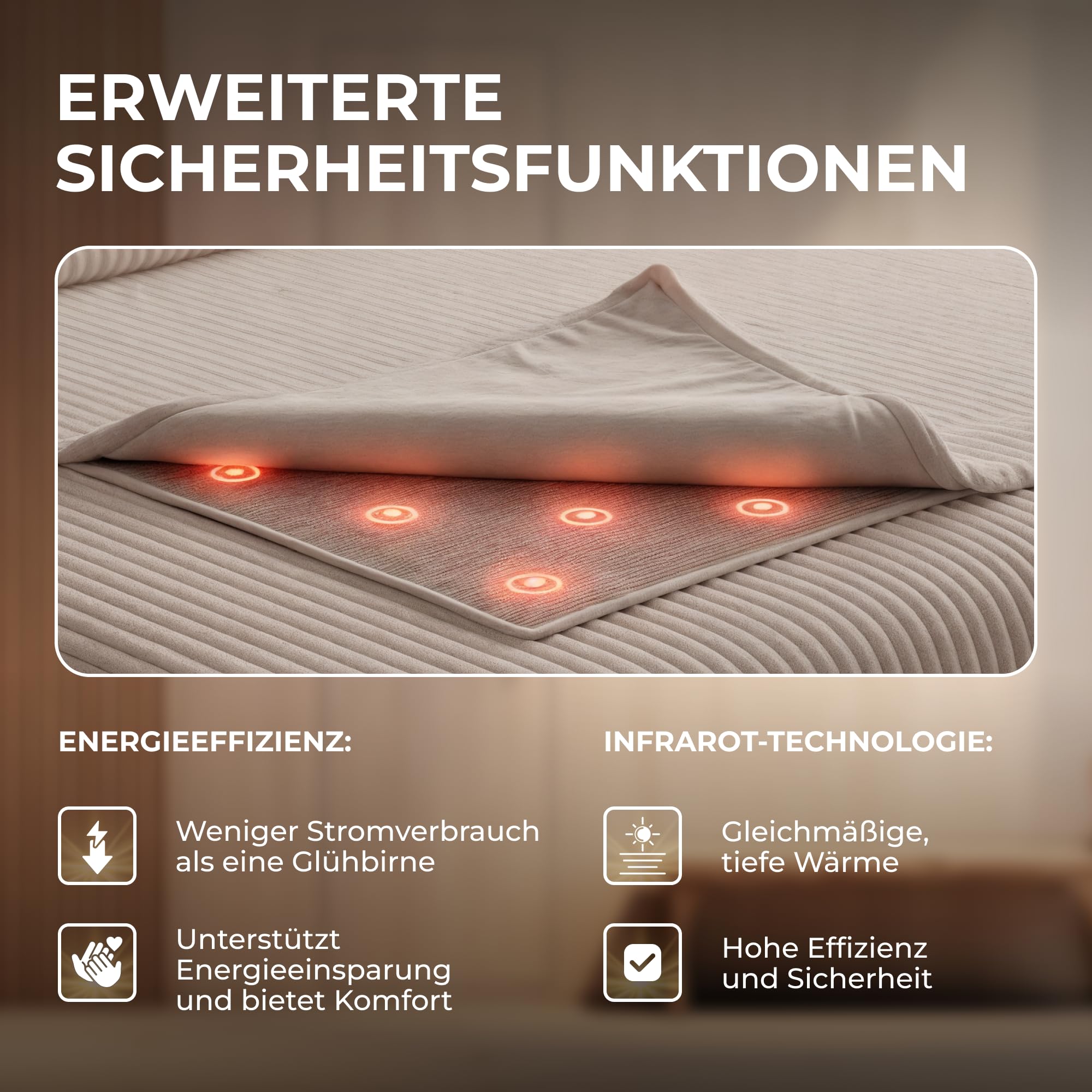 BR Bringer Infrarot Heizdecke - elektrische Kuscheldecke mit Abschaltautomatik & Überhitzungsschutz - 6 Heizstufen, Timer bis 10h, Kabel 2,45m, maschinenwaschbar, OEKO-TEX (200x180cm, Nordic Taupe)