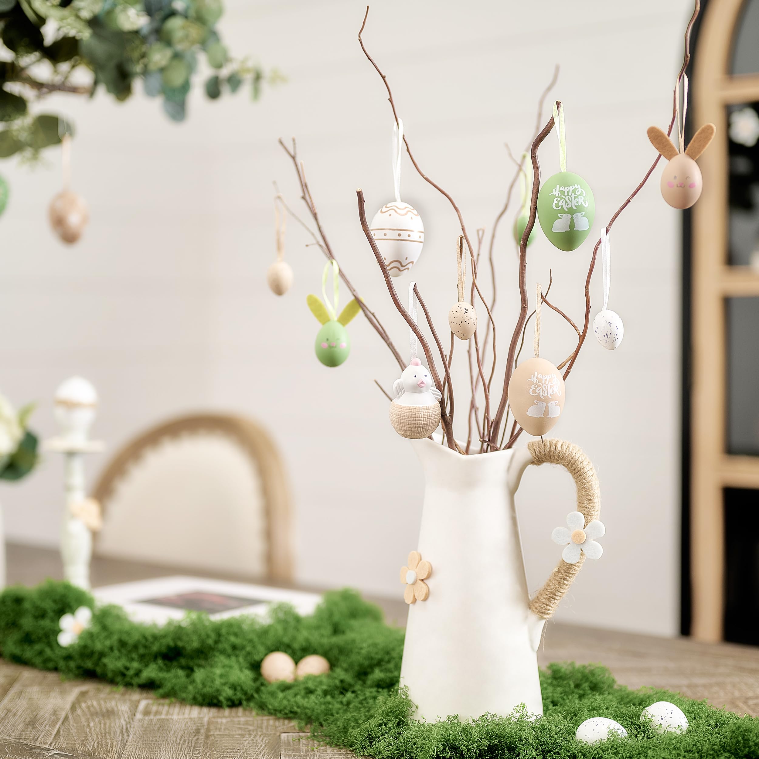 Valery Madelyn Ostereier-Dekoration, bunt, bruchsicher, Osterbaum-Ornament-Set, Beige-Grün, Osterkorb-Füllungen, sortiert, hängende Eier, Großpackung für Frühlingsferien, EG1105-0041
