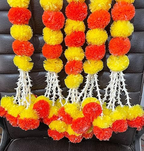 Miniatura 4 de Guirnalda de flores artificiales de caléndula esponjosa para decoración festiva de Pooja, boda, inauguración de la casa, Diwali