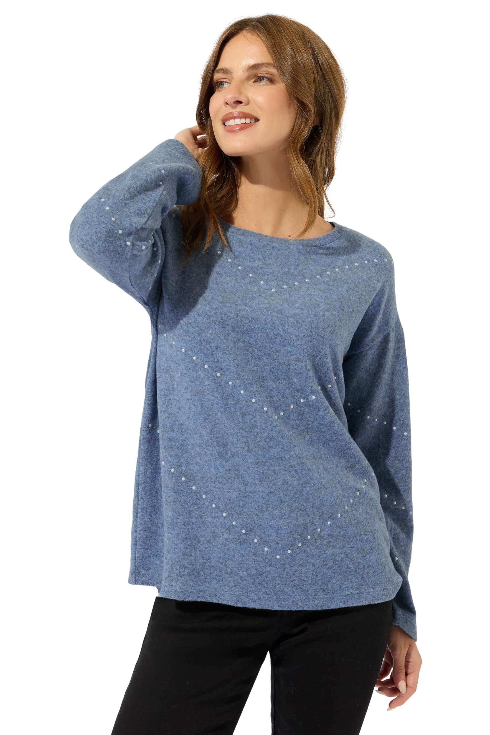 M&Co Women's Blue Pearl Embellished Knitted Jumper