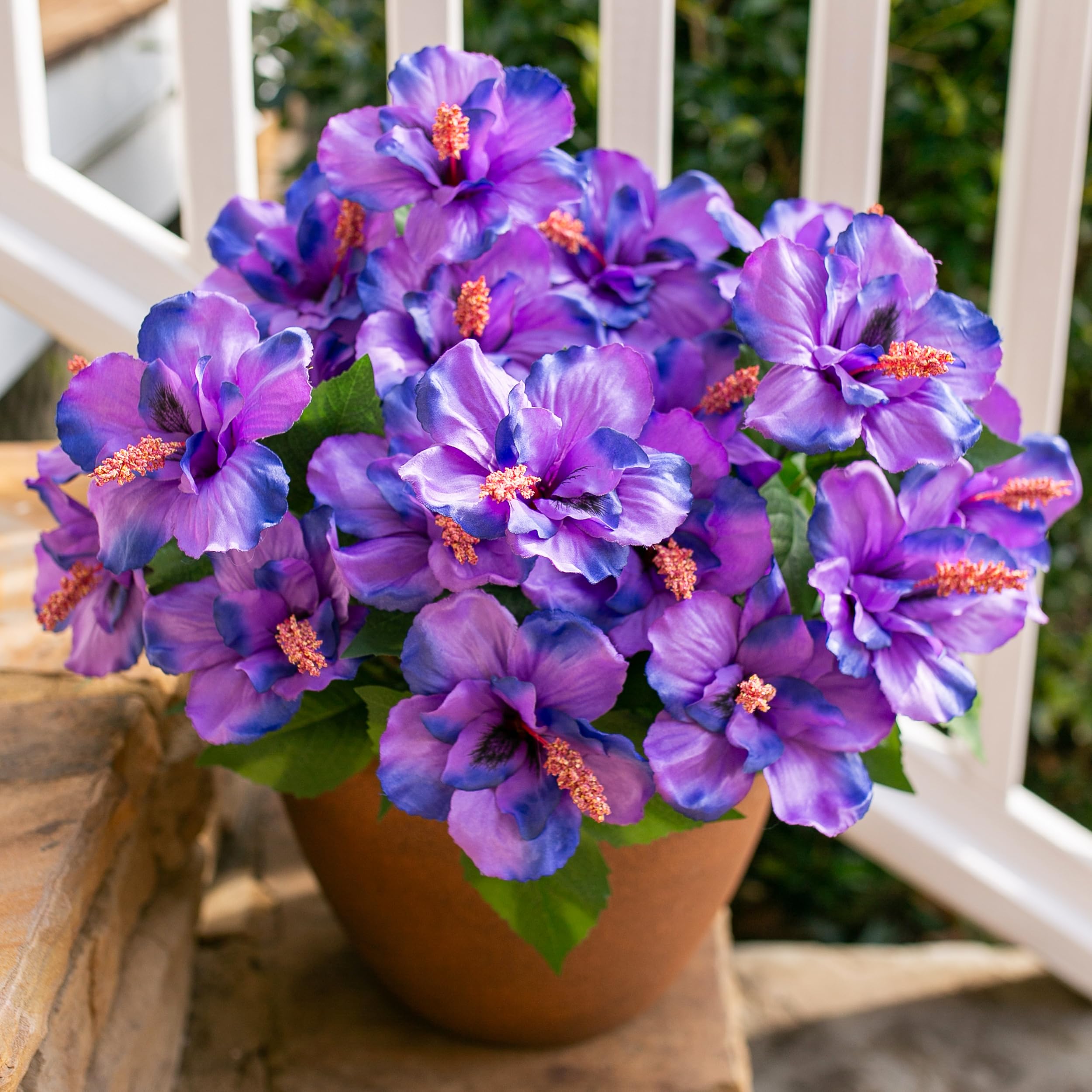 Flores artificiales para decoración de verano al aire libre, 4 piezas de hibisco de seda tropical, flores artificiales realistas r