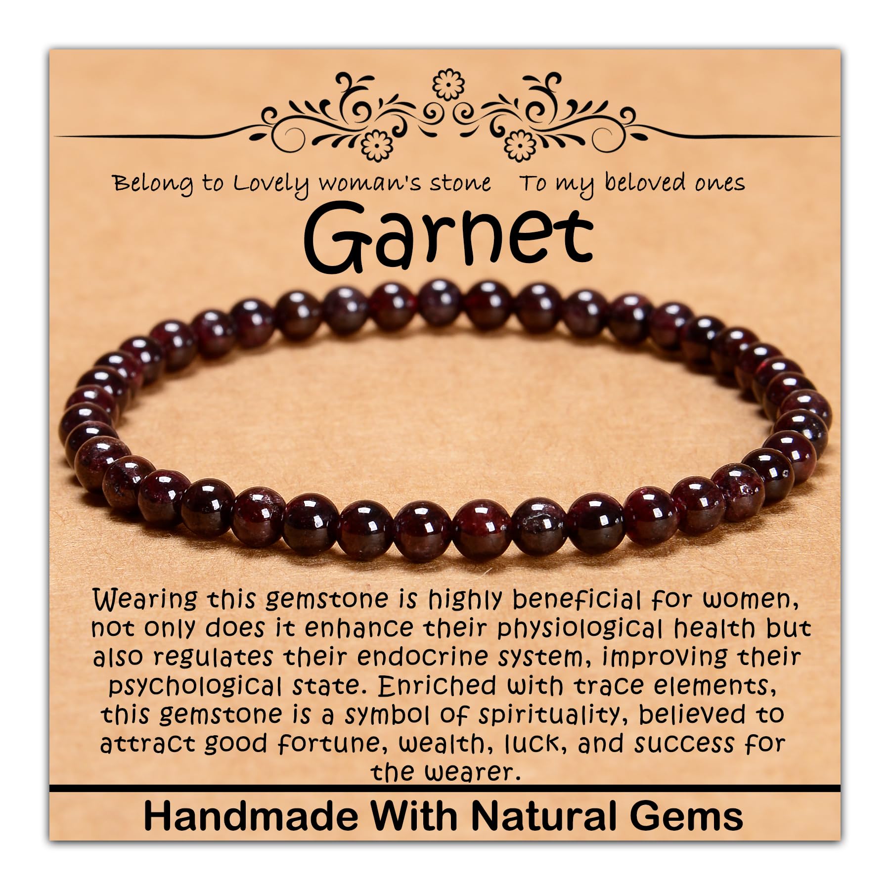 CHCCOYECHCCOYE 4mm Natural Healing Gemstone Bracelet Handmade Yoga Stretch Elastic Bracelet Stress Relief Crystal Jewelry for Men and Women (4mm, Garnet)