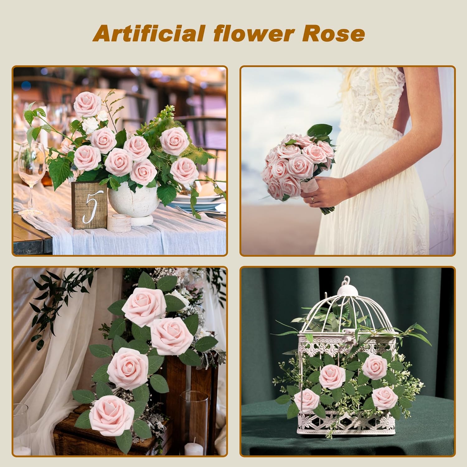 JOYLEX Artificial Flowers Realistic Roses, 100pcs Real Looking Fake Roses with Stem for DIY Wedding Bouquets Centerpieces Bridal Shower Party Home Romantic Decorations (Light Pink)