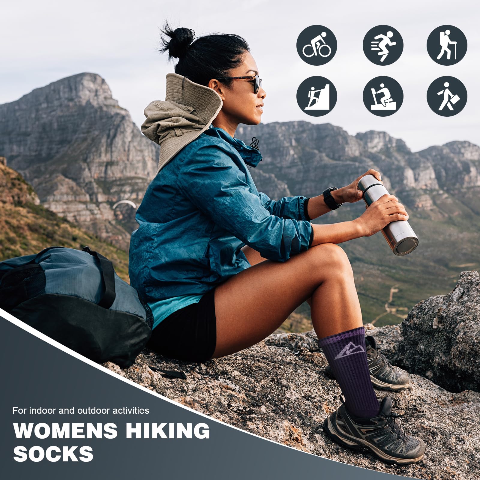 Effeet Calzini Trekking Donna 39-42 35-38, 3 Paia Calzini Sportivi in Cotone Anti-Vesciche Anti-Sudore Traspiranti, Calze Spugna per Running, Tennis e Trekking