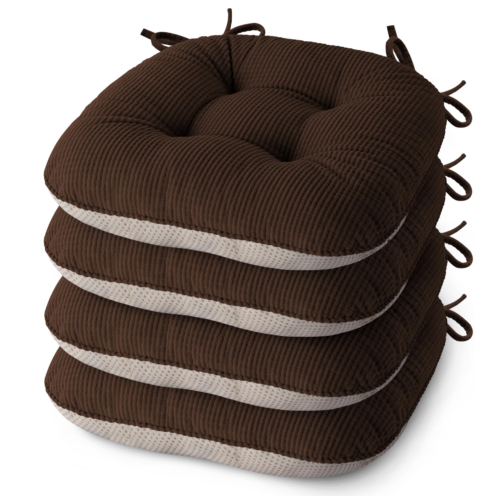 MineCozy Seat Cushions for Dining Chairs Set of 4, 43X40X7.5cm, Coffee