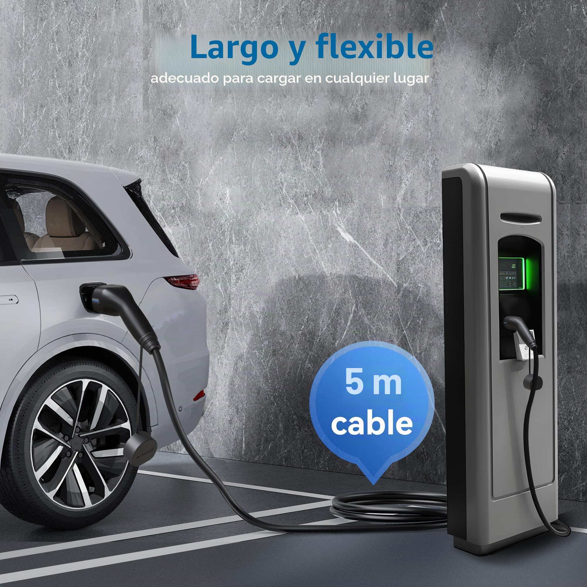KHONS Cable de Carga Tipo 2 Modo 3 22kW 32A trifásico 5m para Coche eléctrico/EV híbrido Tipo 2 a Tipo 2 IP65 Compatible con Todos los Modelos Tipo 2/CCS2