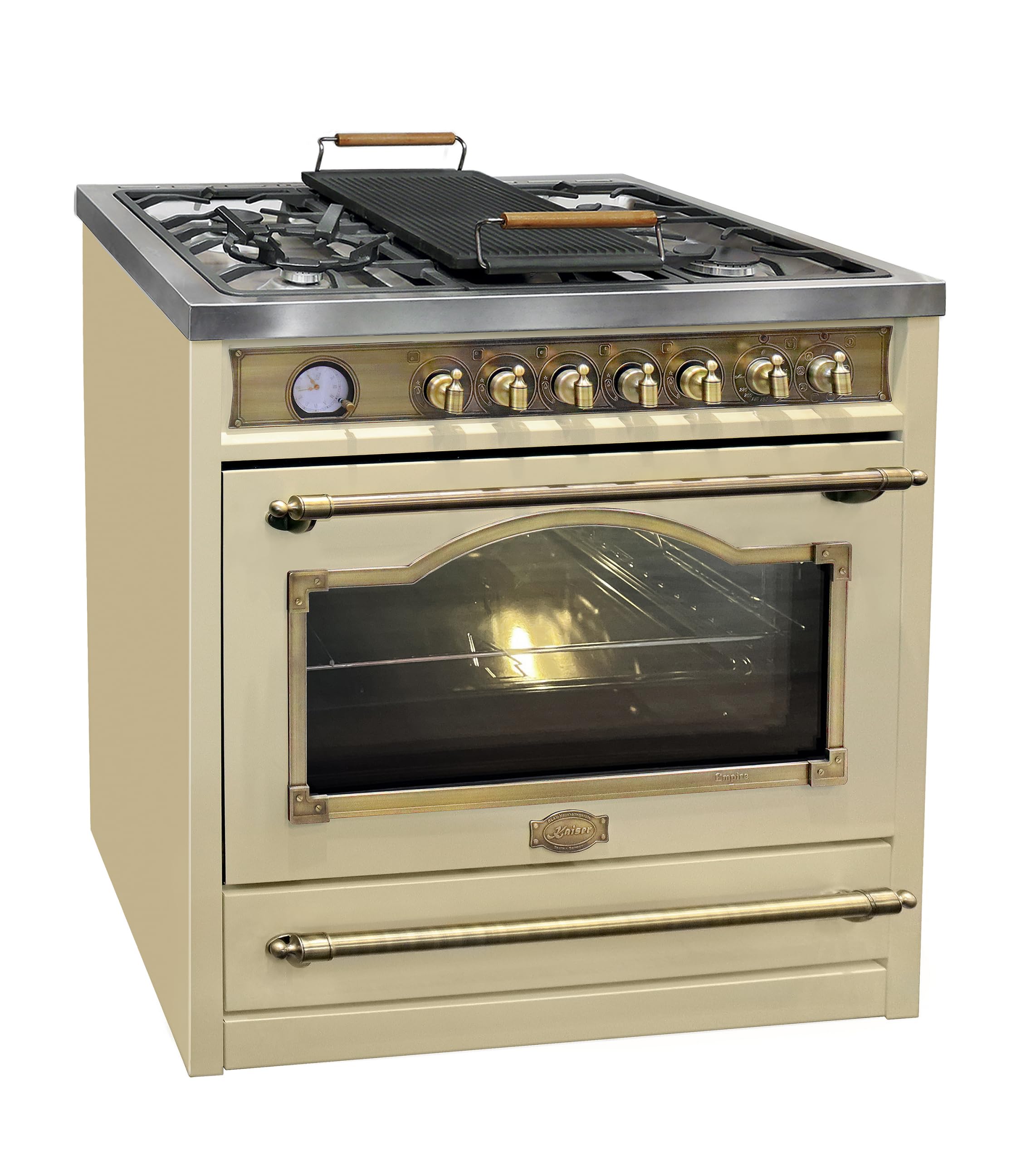 Kaiser Gas-Standherd Empire Kaiser HGE 93555 ElfEm, mit 2-fach-Teleskopauszug, katalytische Selbstreinigung, Retro Gas Elektro Standherd 90 cm Range Coocker