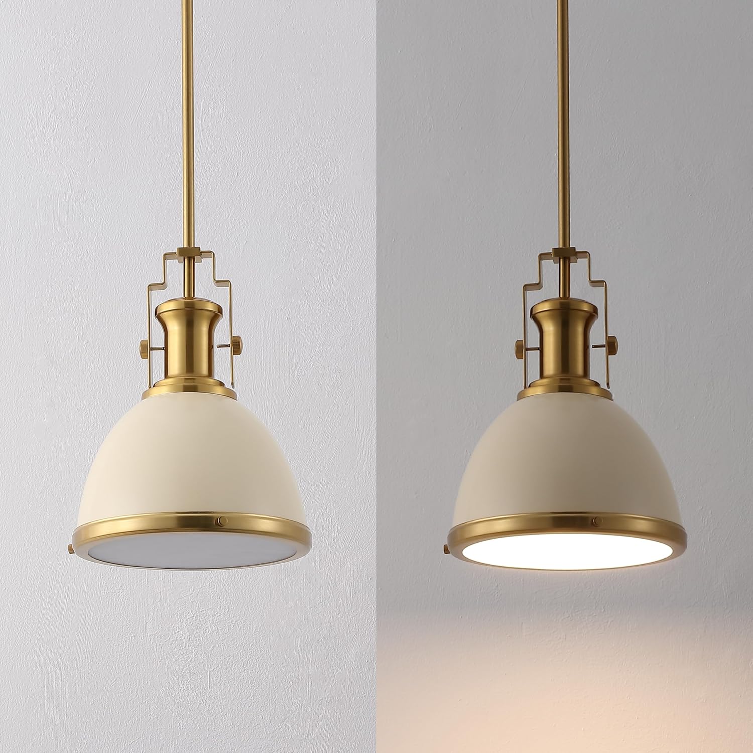 JONATHAN Y JYL9535F 10" Modern Industrial Dome Pendant Light, Farmhouse Hanging Light Fixture in Almond and Brass Gold, Adjustable Height Metal Lighting for Kitchen Island, Dining Room, Entryway