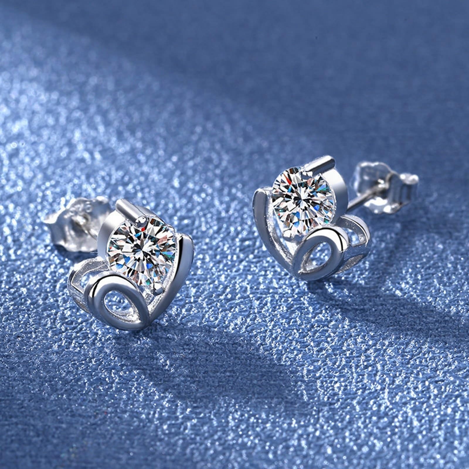 AMDXD Schmuck Damen Ohrringe 9K Weißgold 375, Herz Ohrstecker mit Moissanit, Au375 Gold Ohrringe Nickelfrei Echt Schmuck