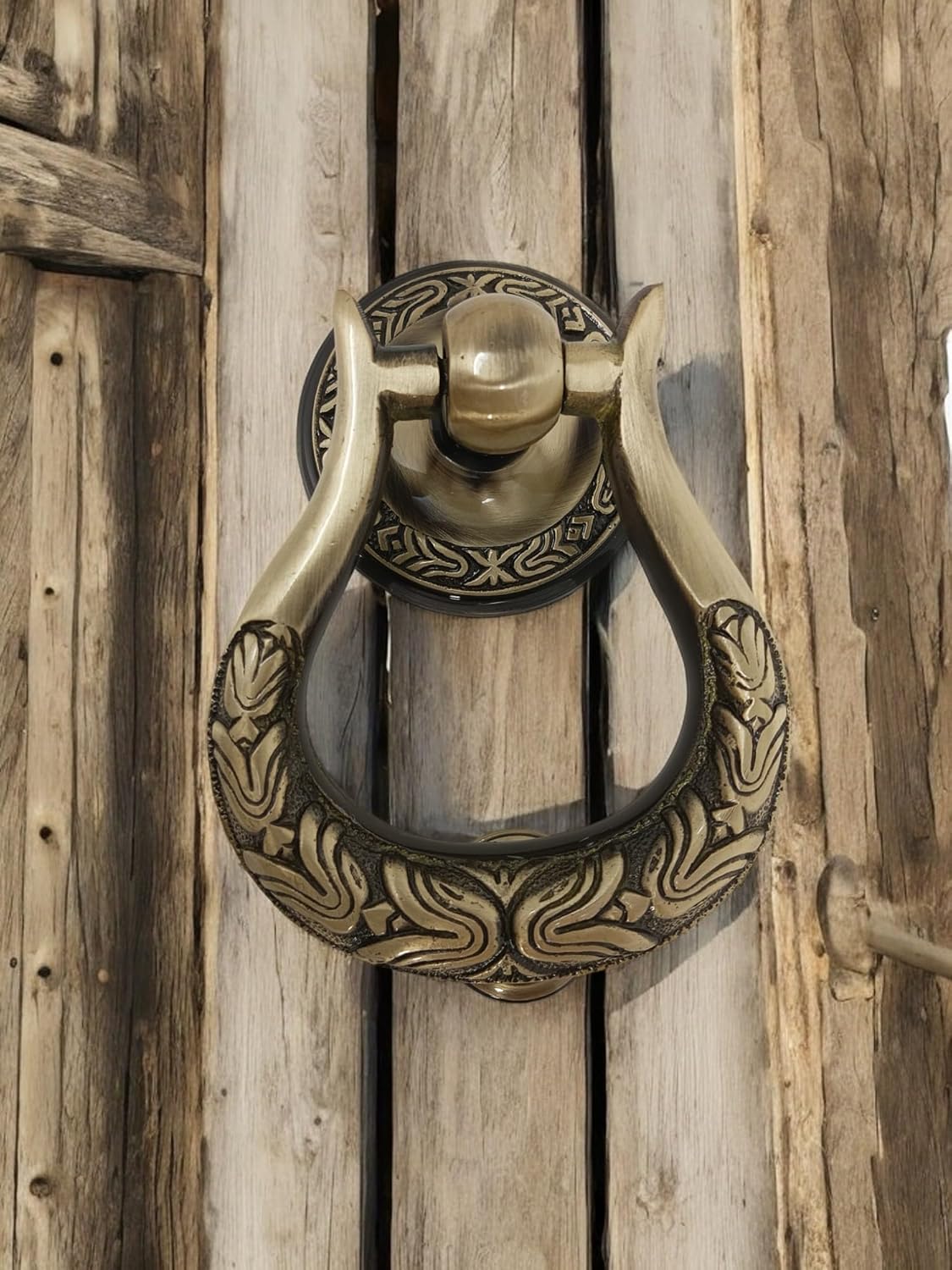 Brass Door Knocker Hand-Etched Carved Gate Knocker Handle Pull Door Accessories Home Decor Hardware Golden 3x5 Inches (Design-I)