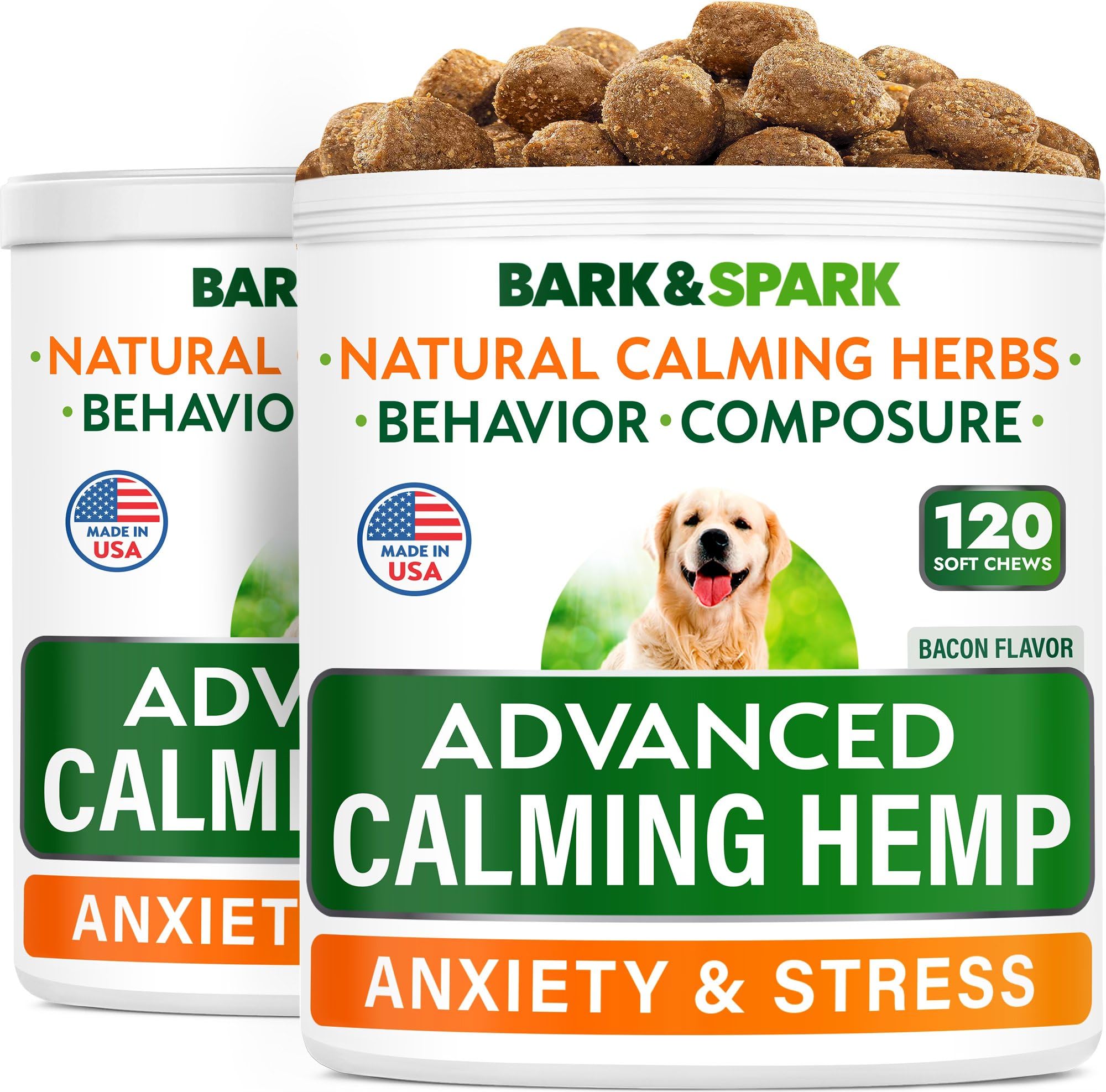 Advanced Calming Hemp Treats for Dogs - Hemp Oil + Melatonin - Anxiety Relief - Separation Aid - Stress Relief During Fireworks, Storms, Thunder - Aggressive Behavior, Barking - 240 Chews (2pack)