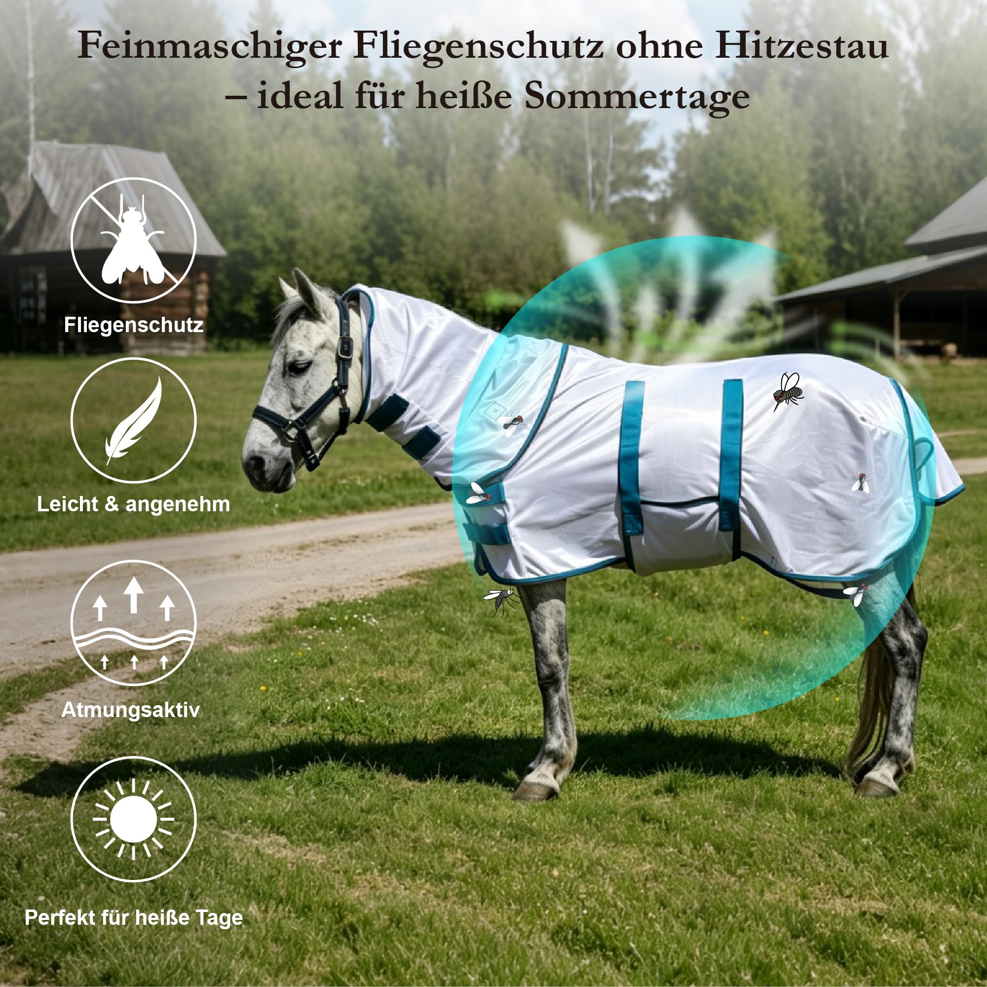 Couverture anti-mouches pour poney avec partie détachable pour le cou, respirante et légère, confortable, couverture d'été pour mini-, shetty- et poneys nains, sangles de poitrine et