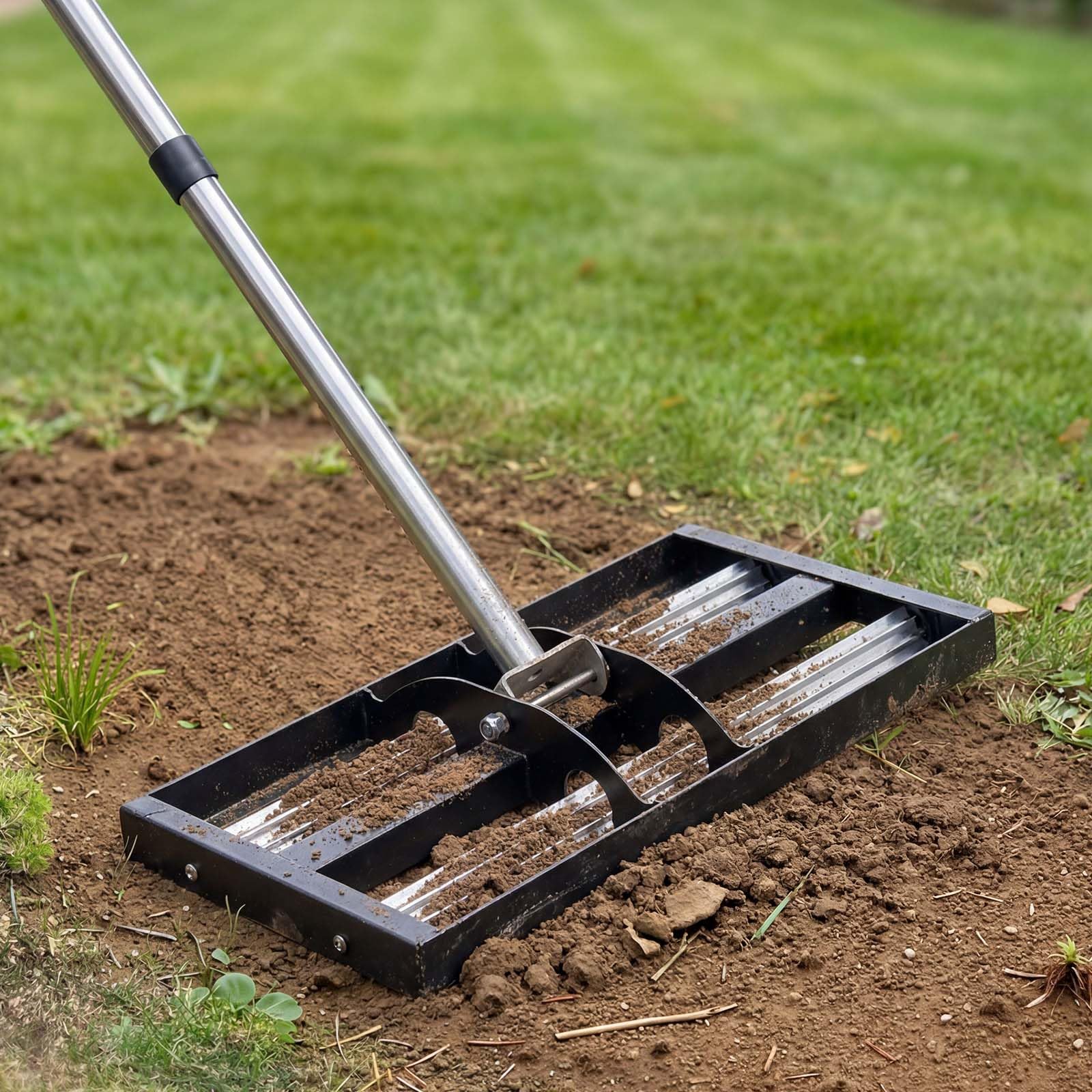 VEVOR Rasenrakel 438x255 mm, Rasen Nivellierrechen mit 161 cm Verstellbarem Stiel, Edelstahl Rasenrechen für Garten & Golfplatz, Lawn Leveling Rake zum Nivellieren von Rasenflächen.