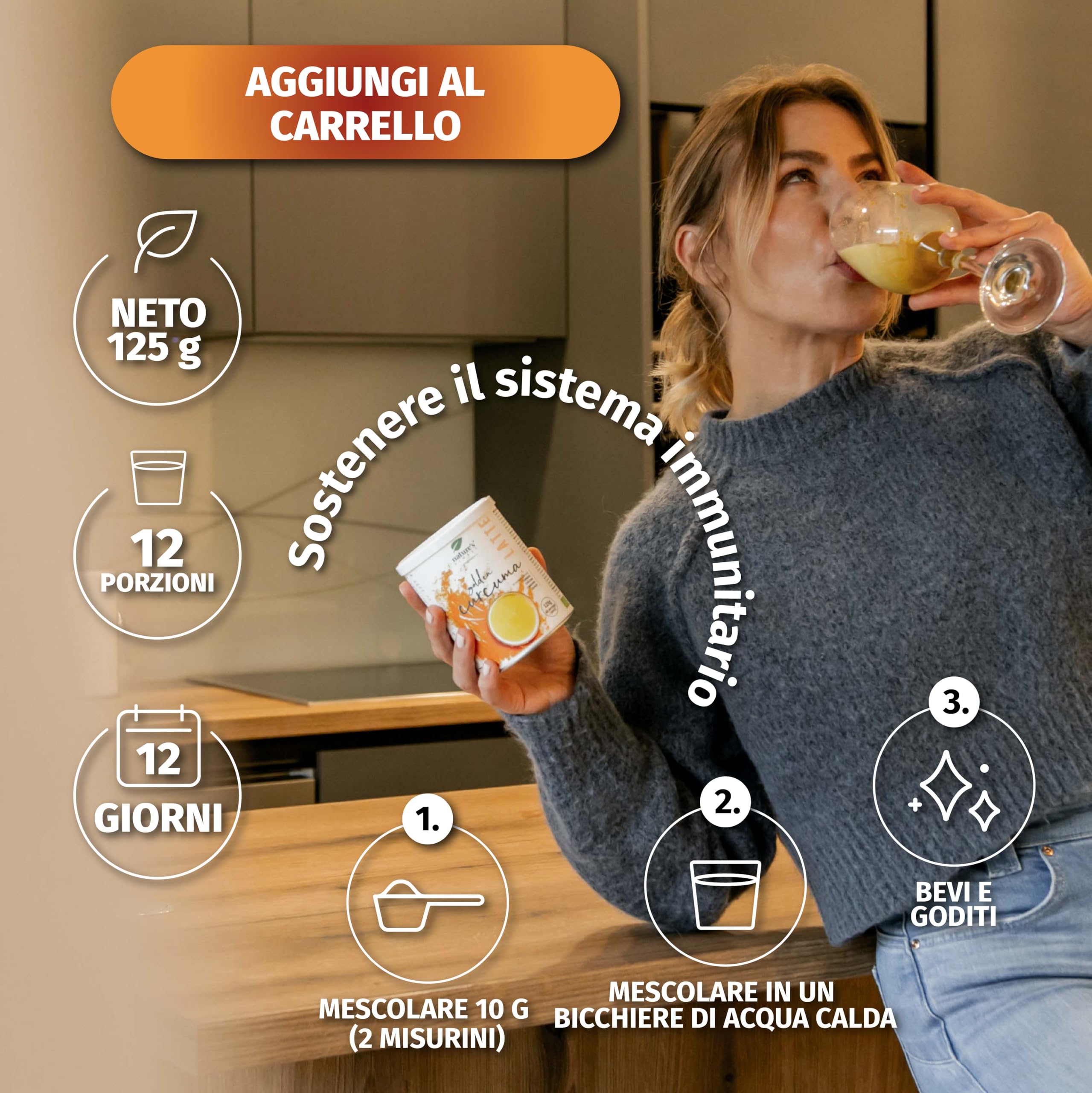 Nature's Finest Golden Curcuma Latte 125 g (Confezione da 3) | Miscela Istantanea per Bevanda al Latte - Pronta in un Minuto - Biologico - Vegano - Senza Lattosio