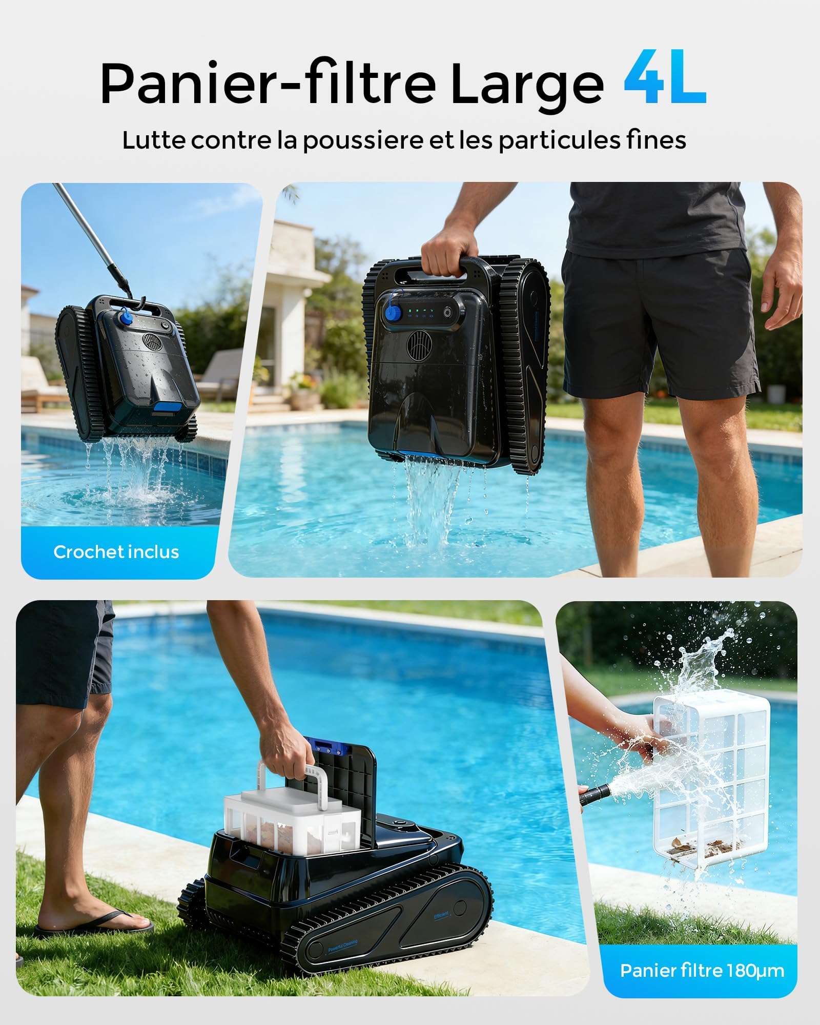 (2026) Y50SE Robot Piscine Fond et Parois, Ligne d'eau, Robot de Piscine sans Fil, 120Min d'Autonomie, Navigation Intelligente, 4 Modes Robot Piscine, 4 Capteurs, Idéal pour Piscines Enterrées 200㎡-N