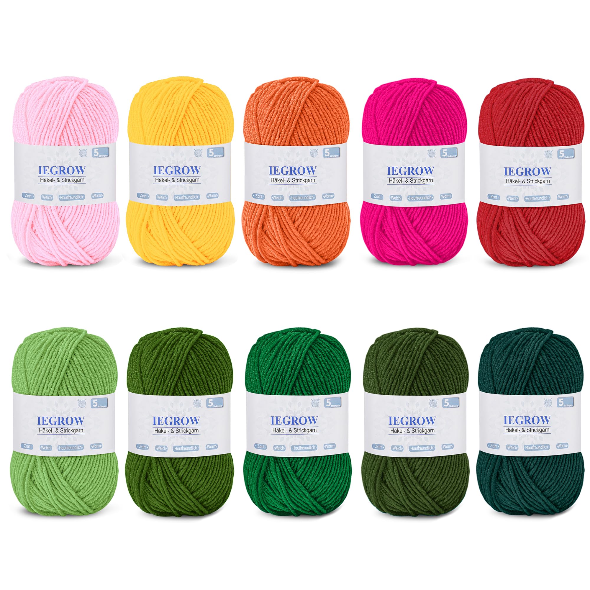 Häkelgarn (50g x 5 Farben), 5-fach Garn zum Stricken, Garn zum Häkeln und Stricken, Handstrickgarn-Sets