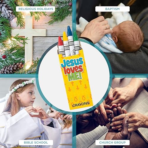Miniatura 4 de Fun Express Jesus Loves Me - Crayones religiosos, 24 paquetes con 4 crayones cada uno, iglesia, escuela dominical y regalos