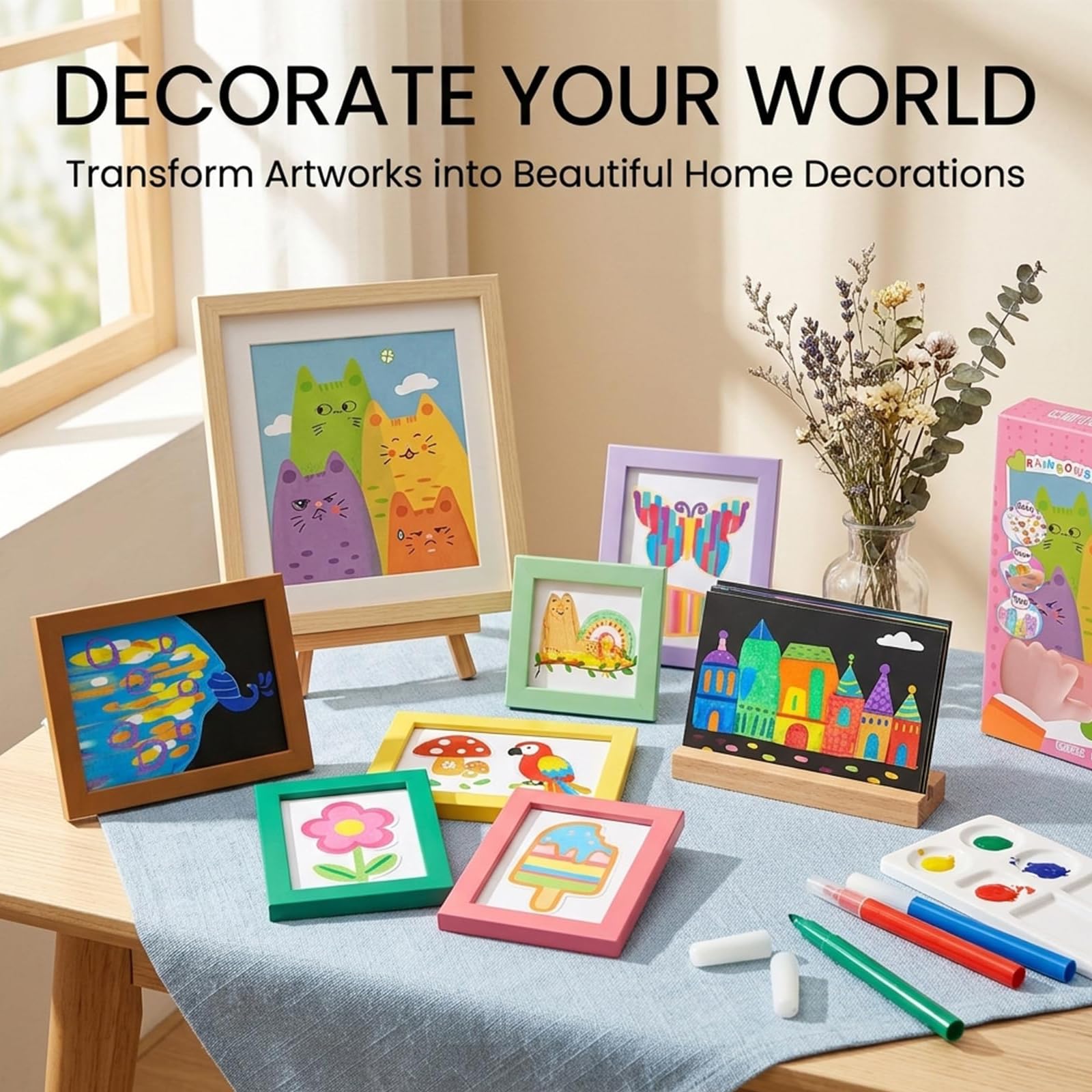 Rainbow Scratch Art Kit pour Enfants, DIY Squeegee Art, 35 Pièces