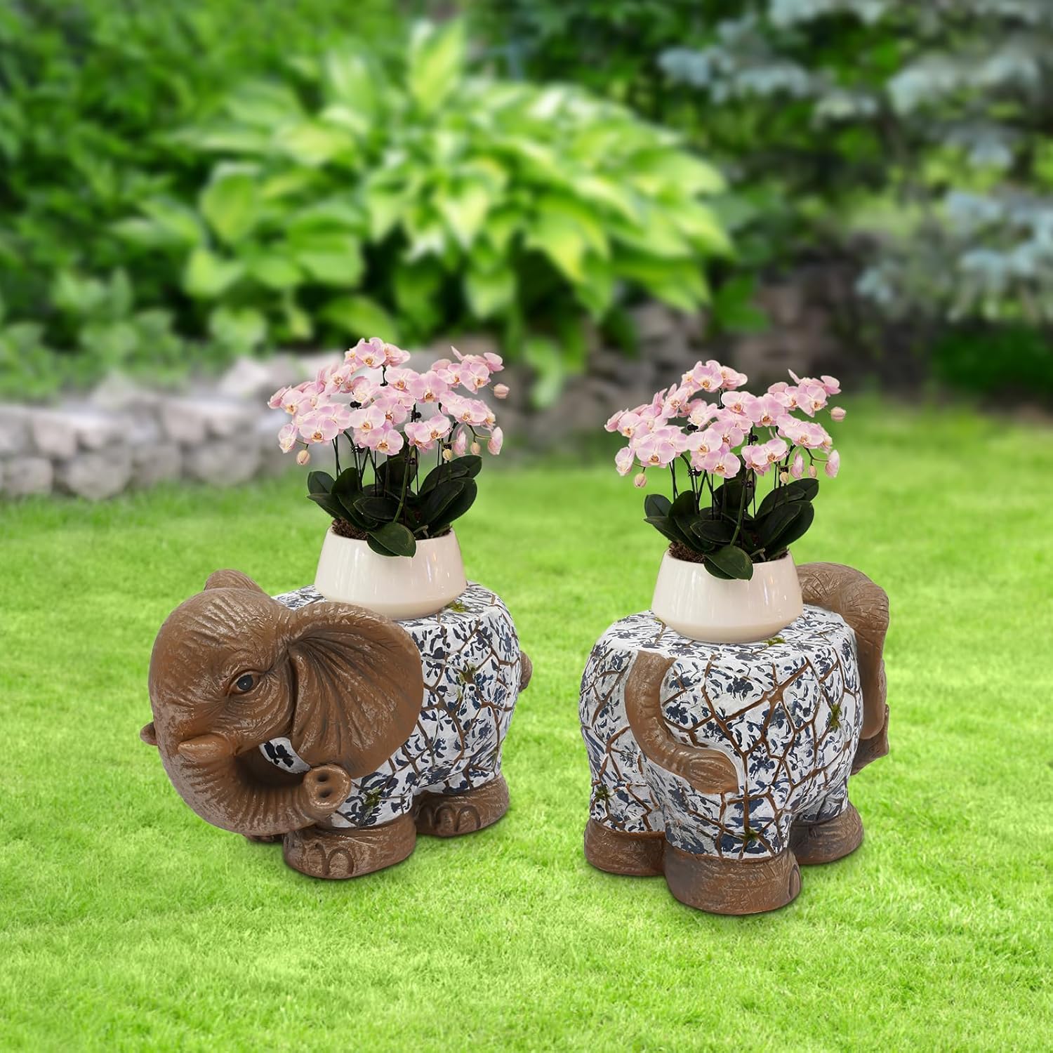2 PCS Modern Decorative Garden Stool Elephant Garden Stool Brown NEW