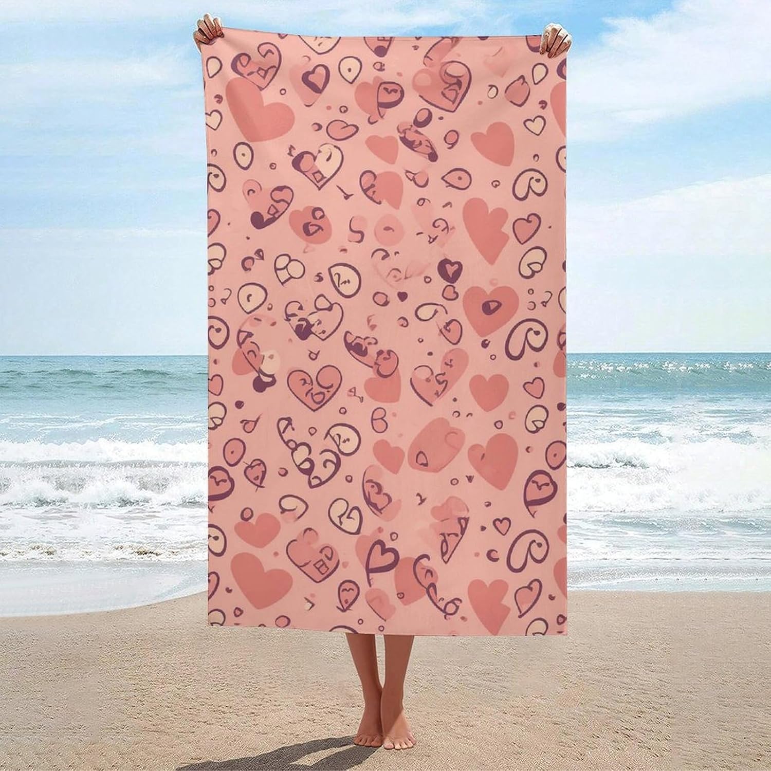 Beach Towel Microfiber Quick Dry Towel for Swimming Pink Pattern Beach Towels Oversized Absorbent Beach Accessories Bath Towels for Gym Yoga Travel Sports Camping