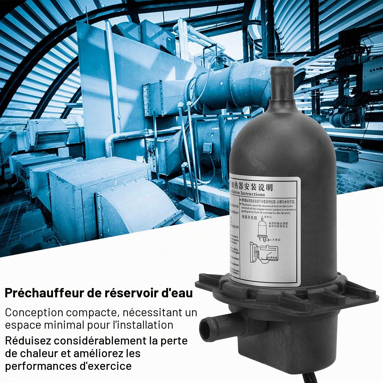 Chauffe-bloc Moteur 1000W Préchauffeur Réservoir Eau à Température Constante pour Auto Camion Navire