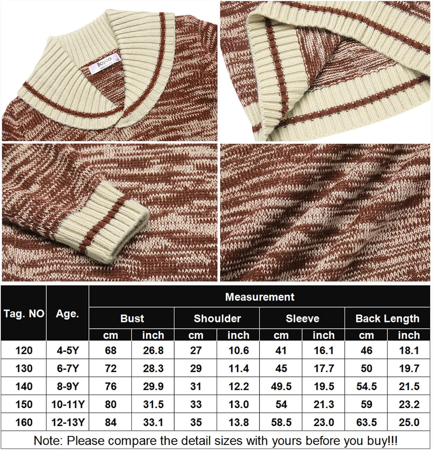Boyoo Boys' Knitted Shawl Collar Sweater Long Sleeve Fashion V Neck Pullovers for Kids 4-13 Years: Clothing, Shoes & Jewelry