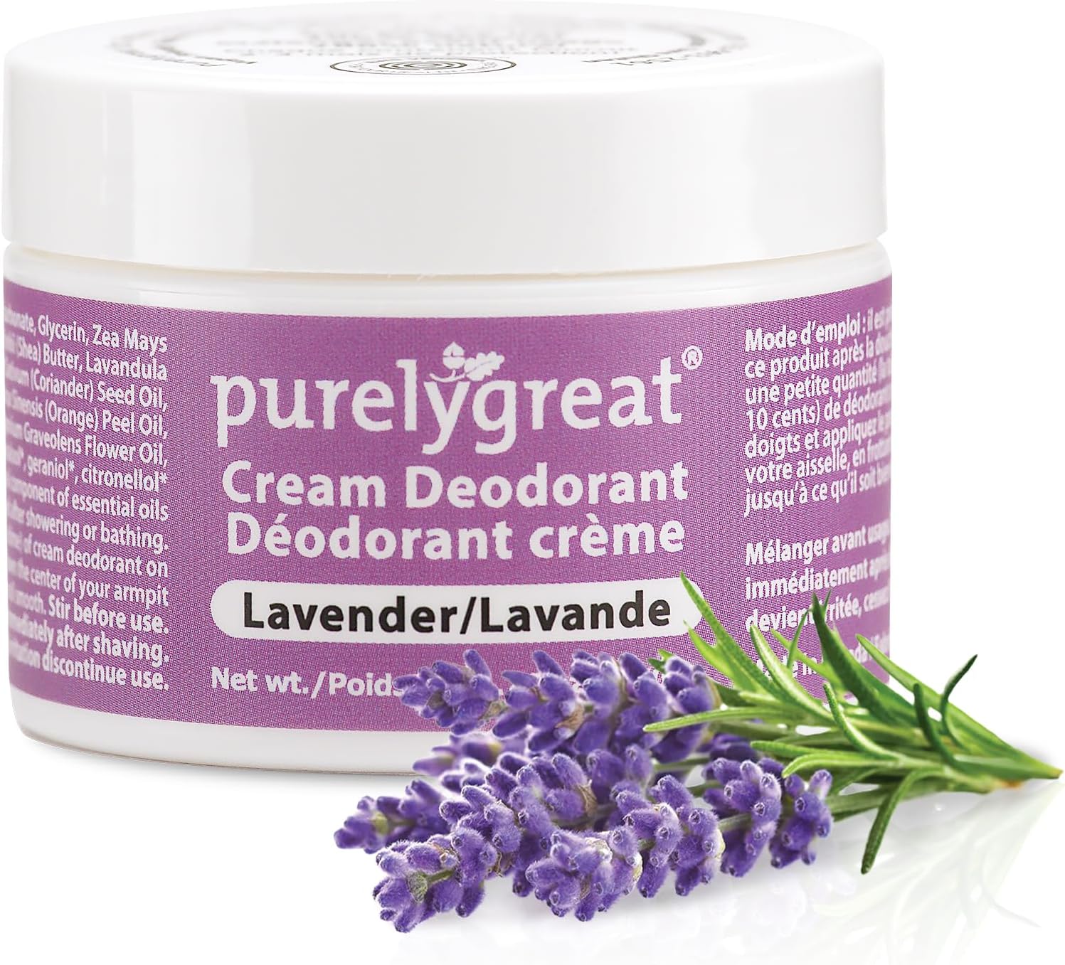 Purelygreat Lavender Scented Cream Deodorant for Women & Men | Aluminum Free Deodorant Women & Men | Vegan & Long Lasting Odor Control | Chemicals, Parabens, BPA & Cruelty Free | 1.76 oz