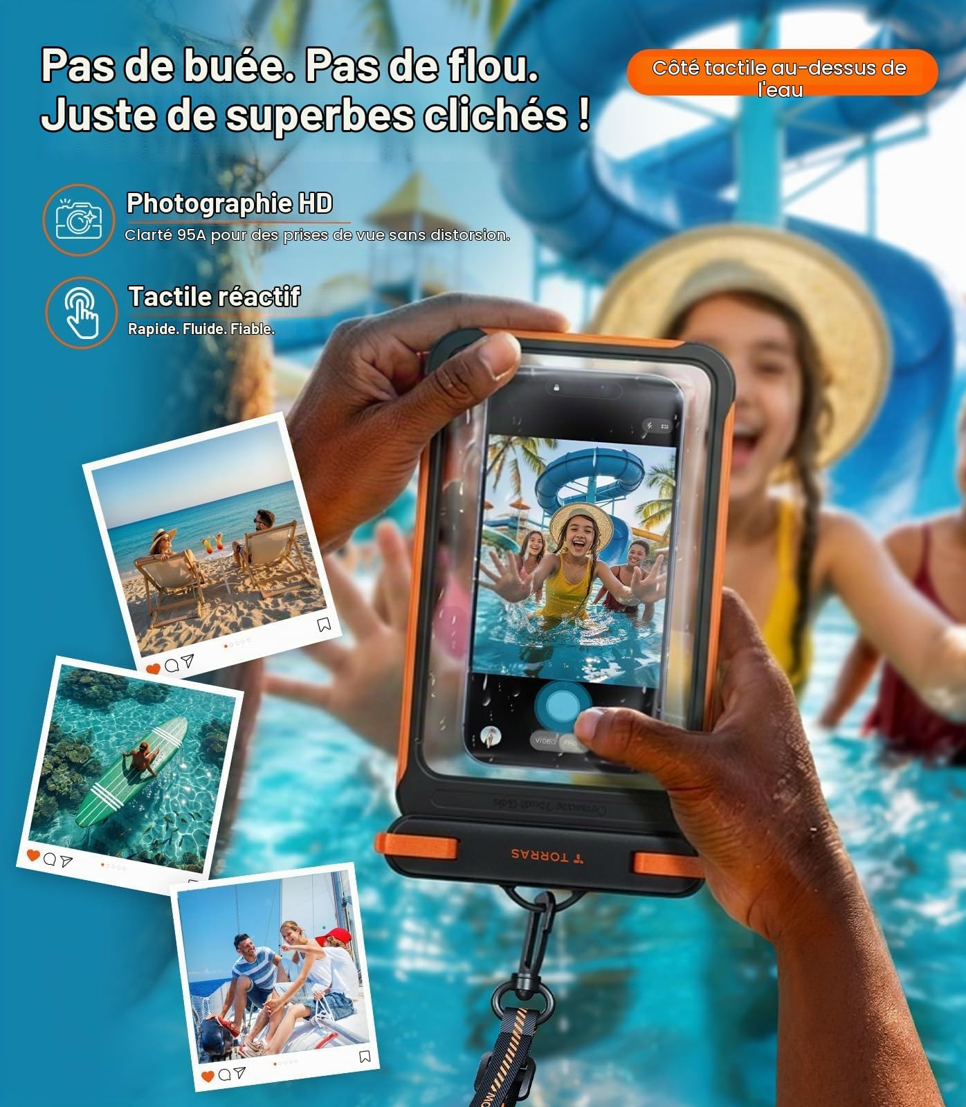 TORRAS IP68 Pochette Téléphone Portable Étanche [Double Poche], Housse sous-Marine Imperméable pour Natation Et Plongée Profonde, pour Smartphones Jusqu’à 7,9 Pouces – Noir