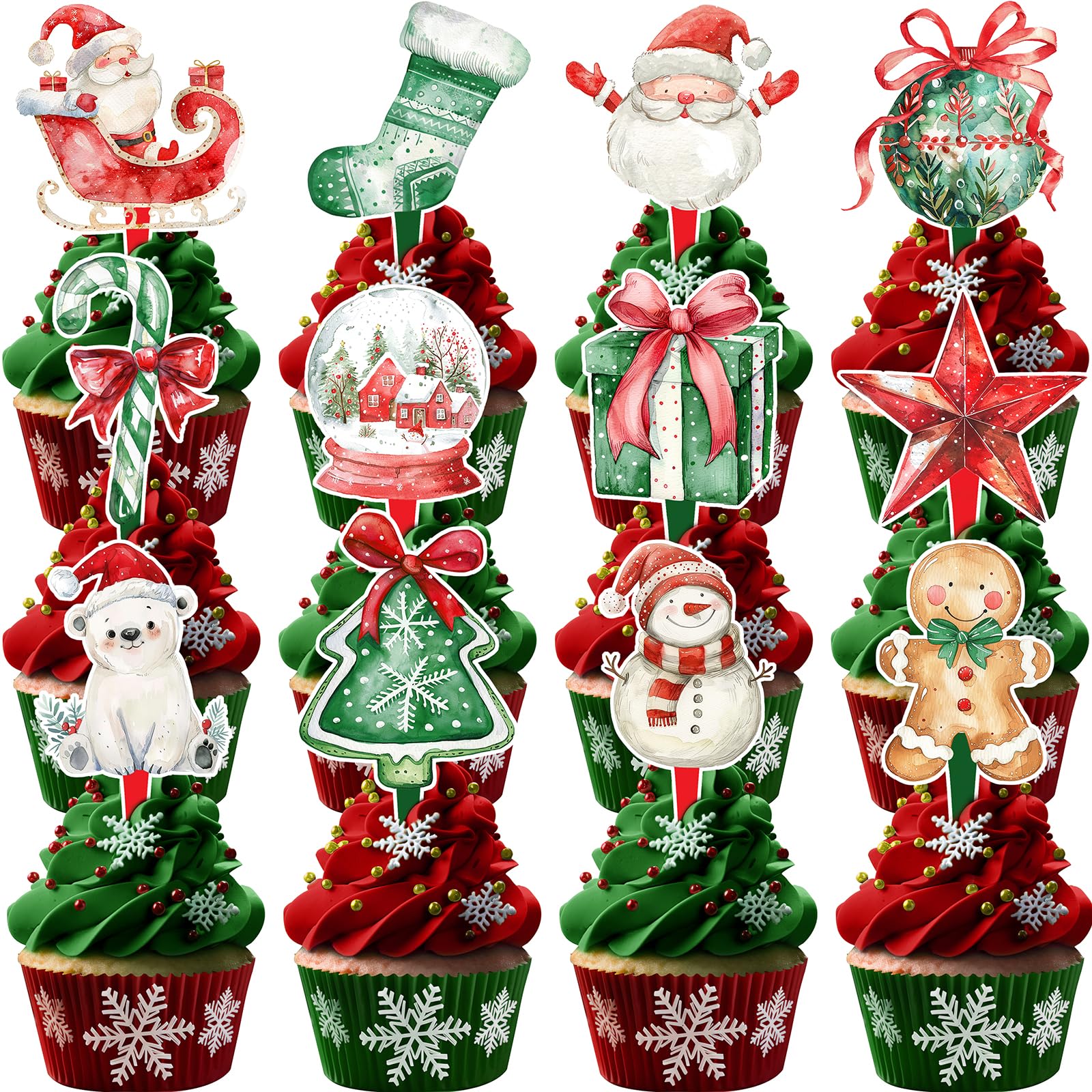 48 Pcs Christmas Cupcake Toppers - Festive Party Decorations for Christmas-Themed Birthdays, Baby Showers, and Holiday Cakes โ image 1