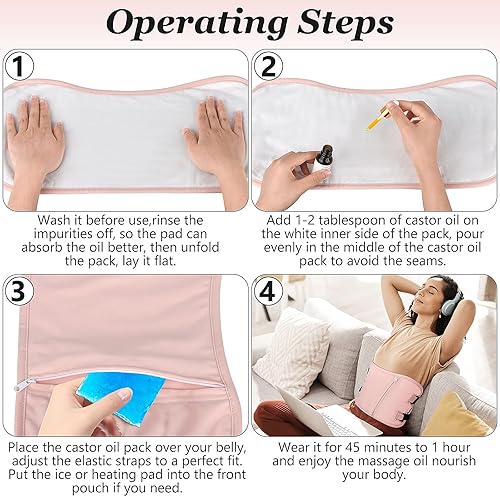 Miniatura 6 de Paquete de aceite de ricino, franela de algodón orgánico Qlike, ajuste cómodo para dormir, reutilizable y sin desorden, paquetes de aceite de ricino