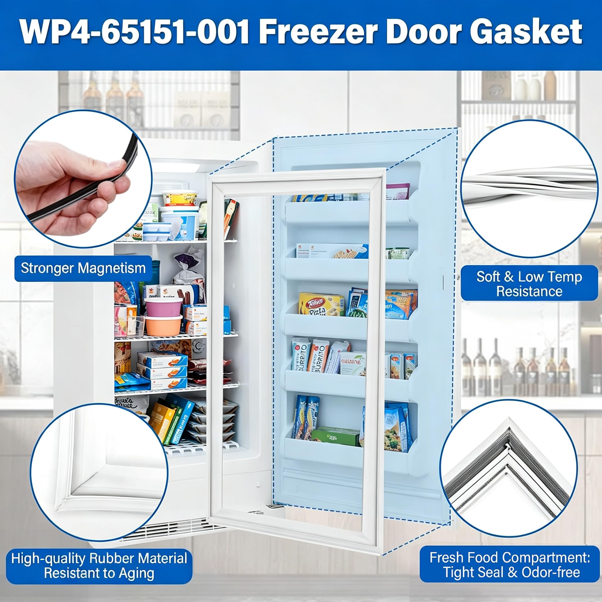Aggiornato WP4-65151-001 Guarnizione porta congelatore per Whirlpool Amana