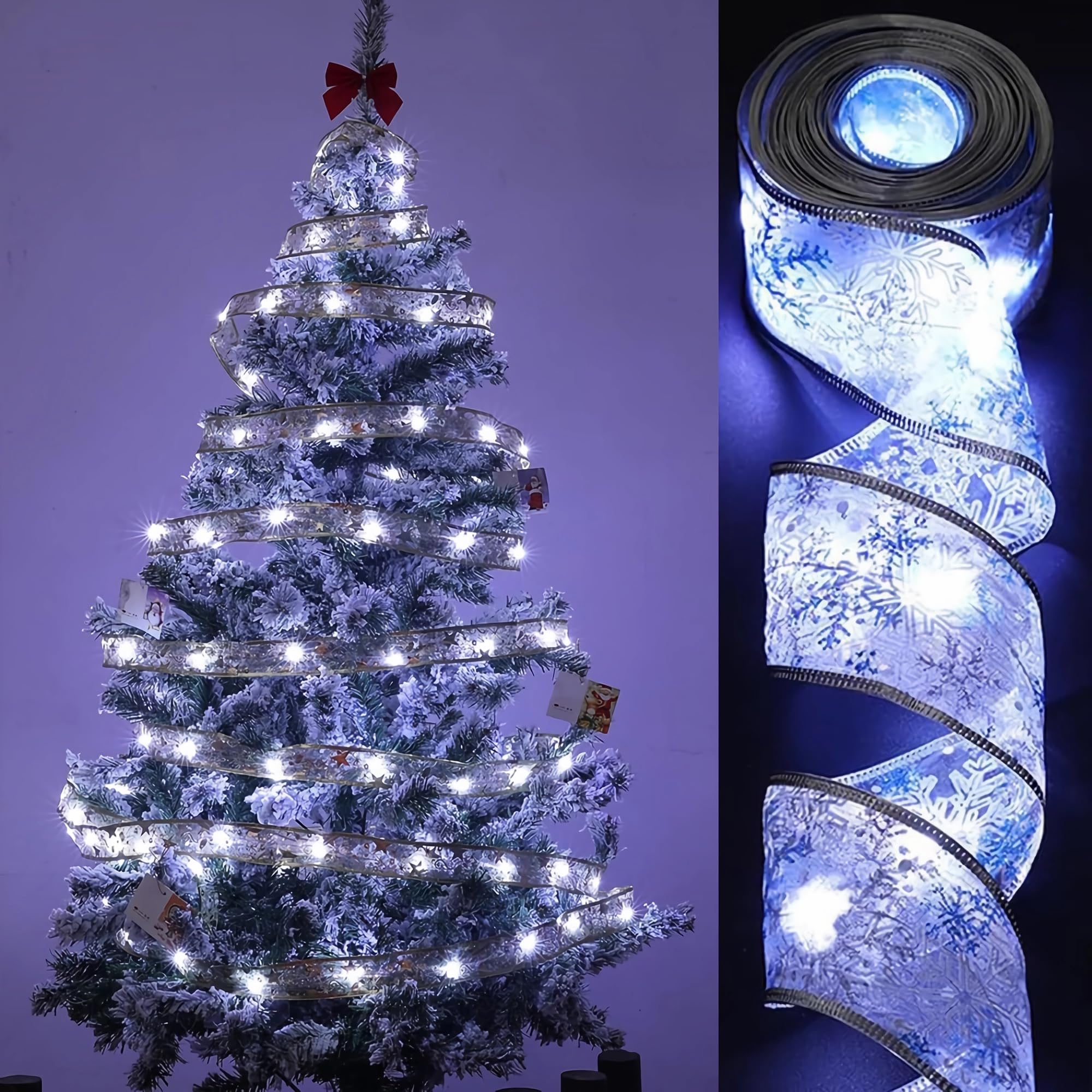 Christmas Tree Decorations Ribbon Lights, 32ft 100 LED String Lights, Battery-Powered Copper Wire Christmas Tree Ribbon Lights for Holiday Party