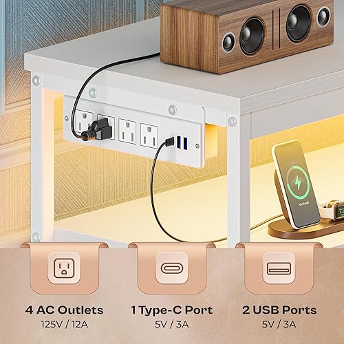 Miniatura 5 de Huuger Soporte de TV LED para dormitorio, cómoda de tela de 55 pulgadas con enchufes eléctricos, centro de entretenimiento para TV de 60, 55, 50
