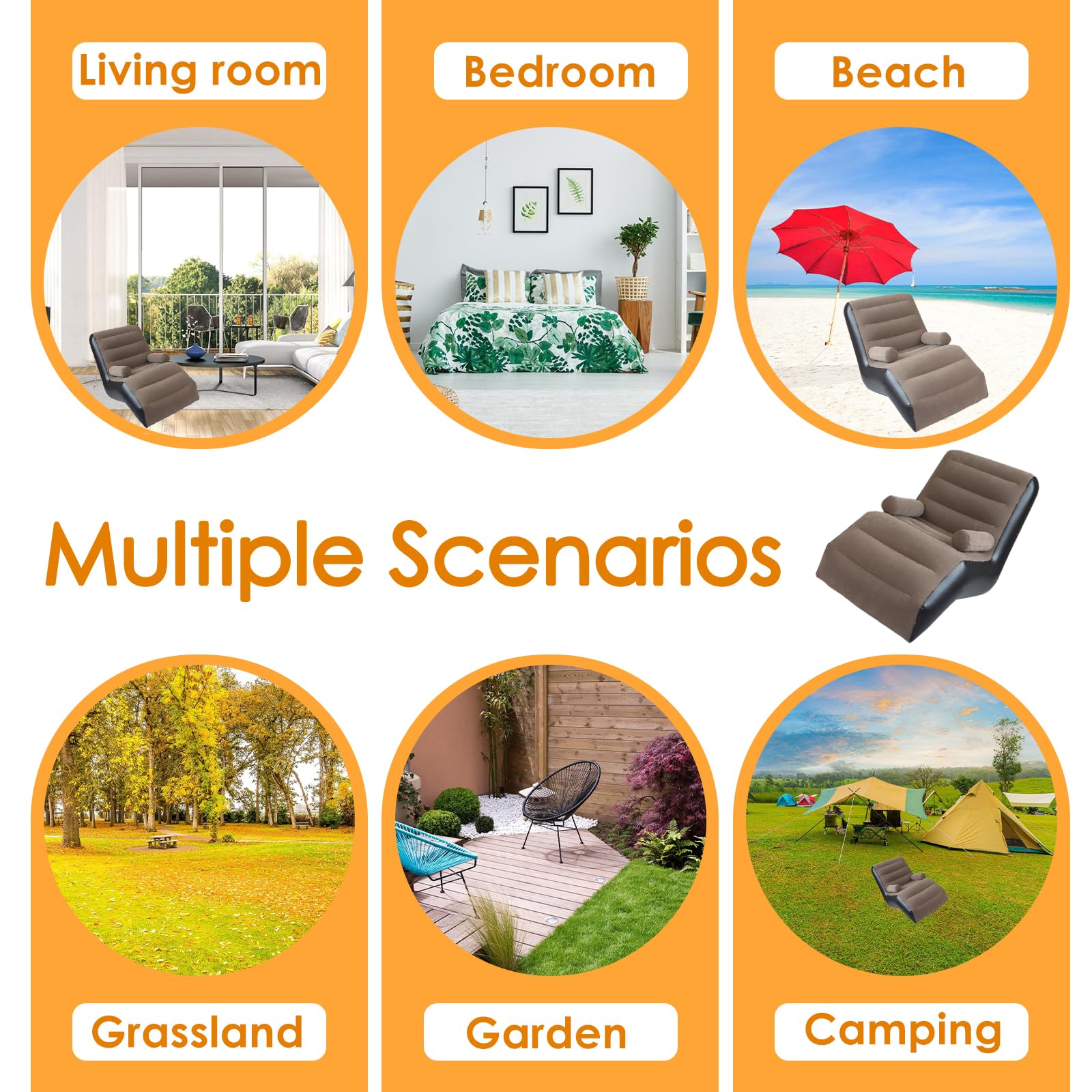 Canapé gonflable, canapé de camping avec repose-pieds, canapé gonflable portable en velours, fauteuil gonflable, fauteuil de piscine, airlounge, pouf d'extérieur, pour le camping, la maison (1