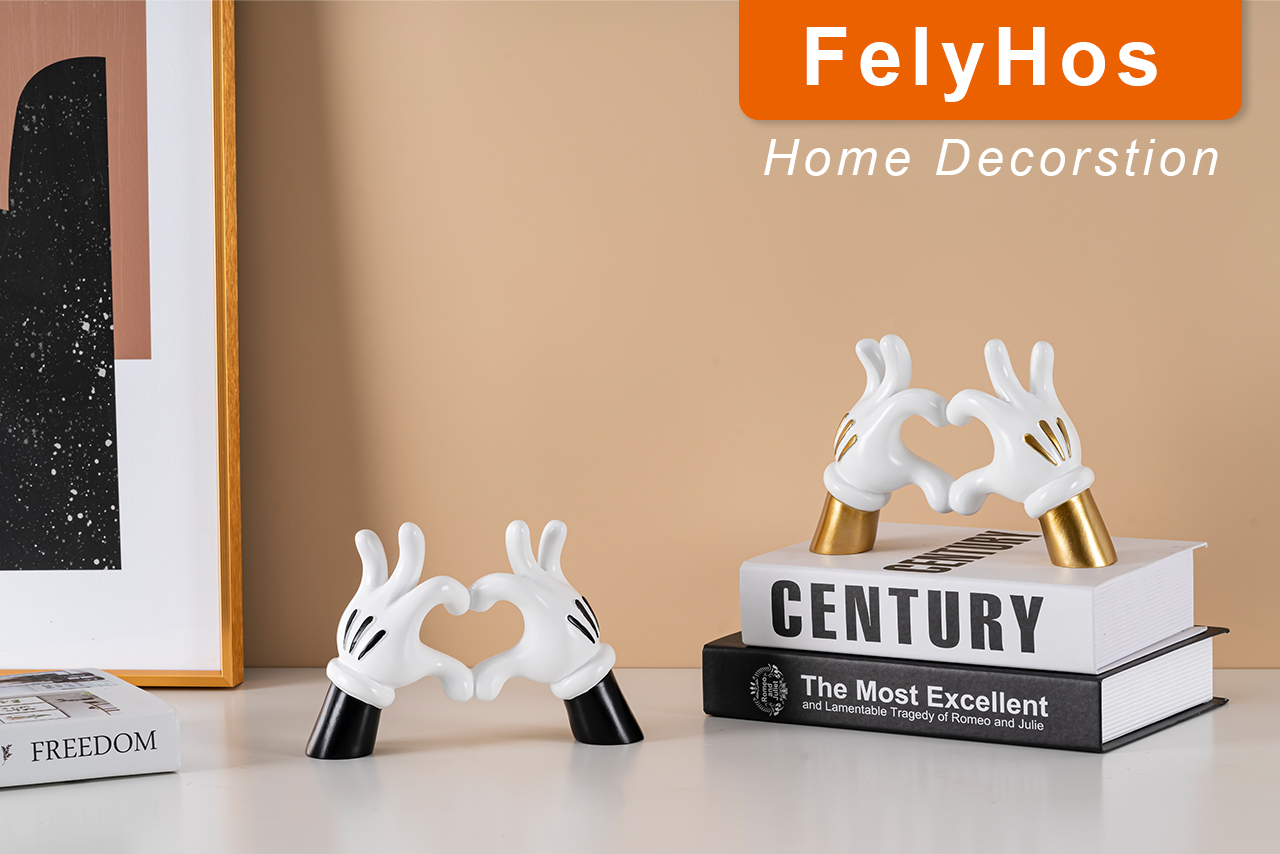 Figura Decorativa Corazón Mano Resin Negro Blanco miniatura 6