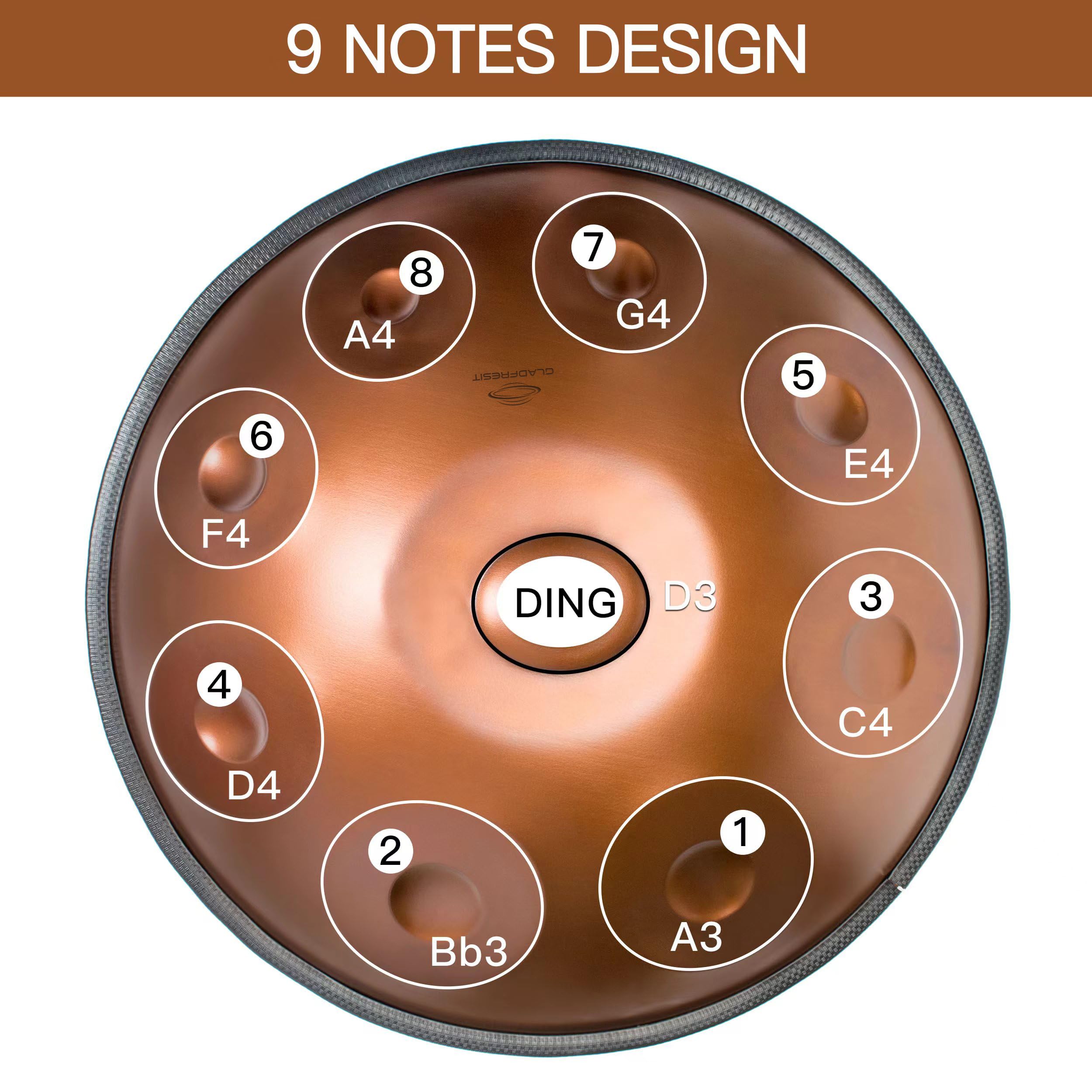 GLADFRESIT Handpan in D-Moll, accattivante viola-rosso, con supporto, valigia, bacchette resistenti e panno antipolvere (9-432Hz)
