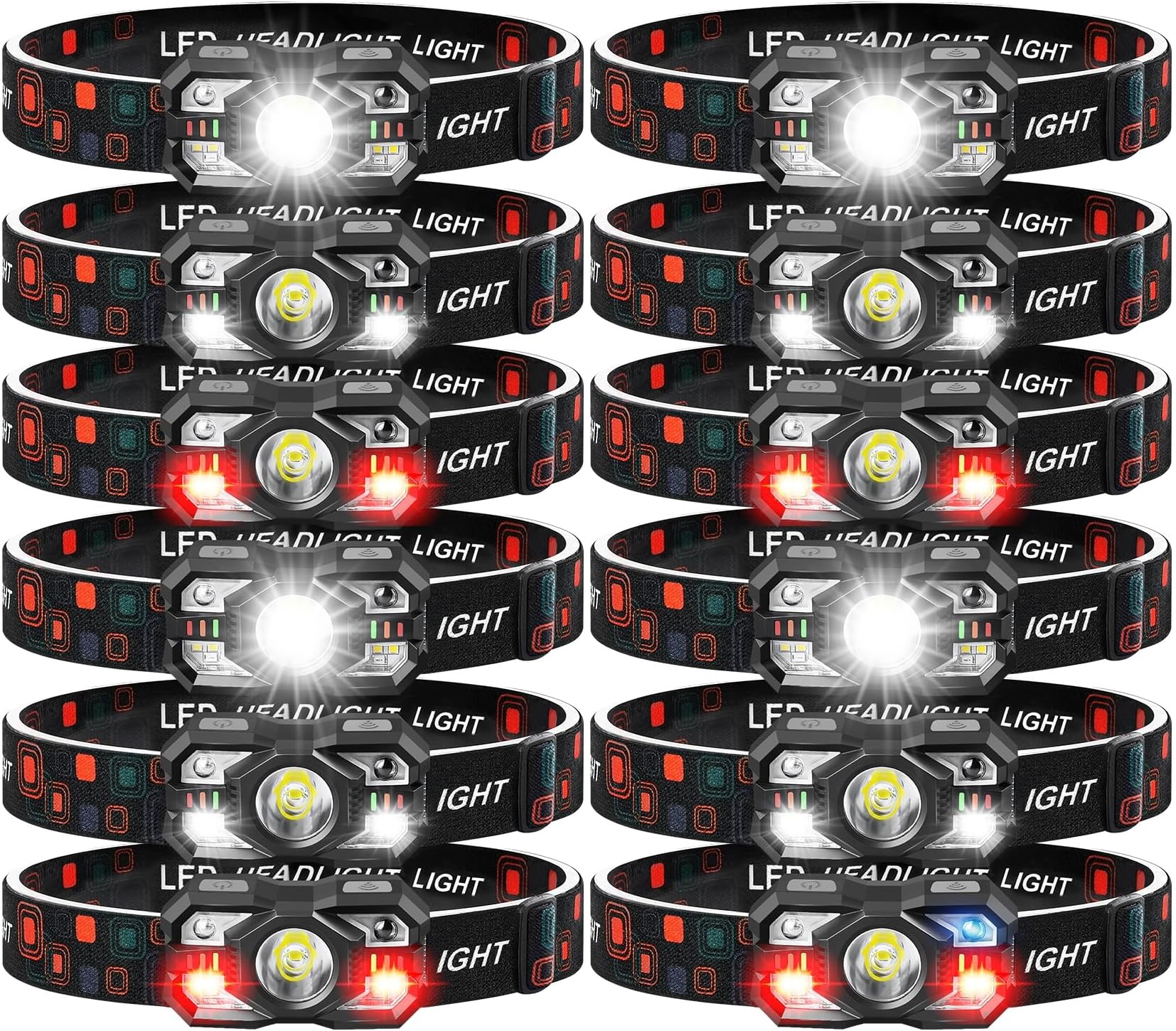 Headlamp Rechargeable 12Pack, 3000 Lumen Ultra-Light Bright Headlamp Flashlight with White Red Light, LED Headlight, 5+5 Mode for Outdoor Camping Fishing Running Hiking (12)