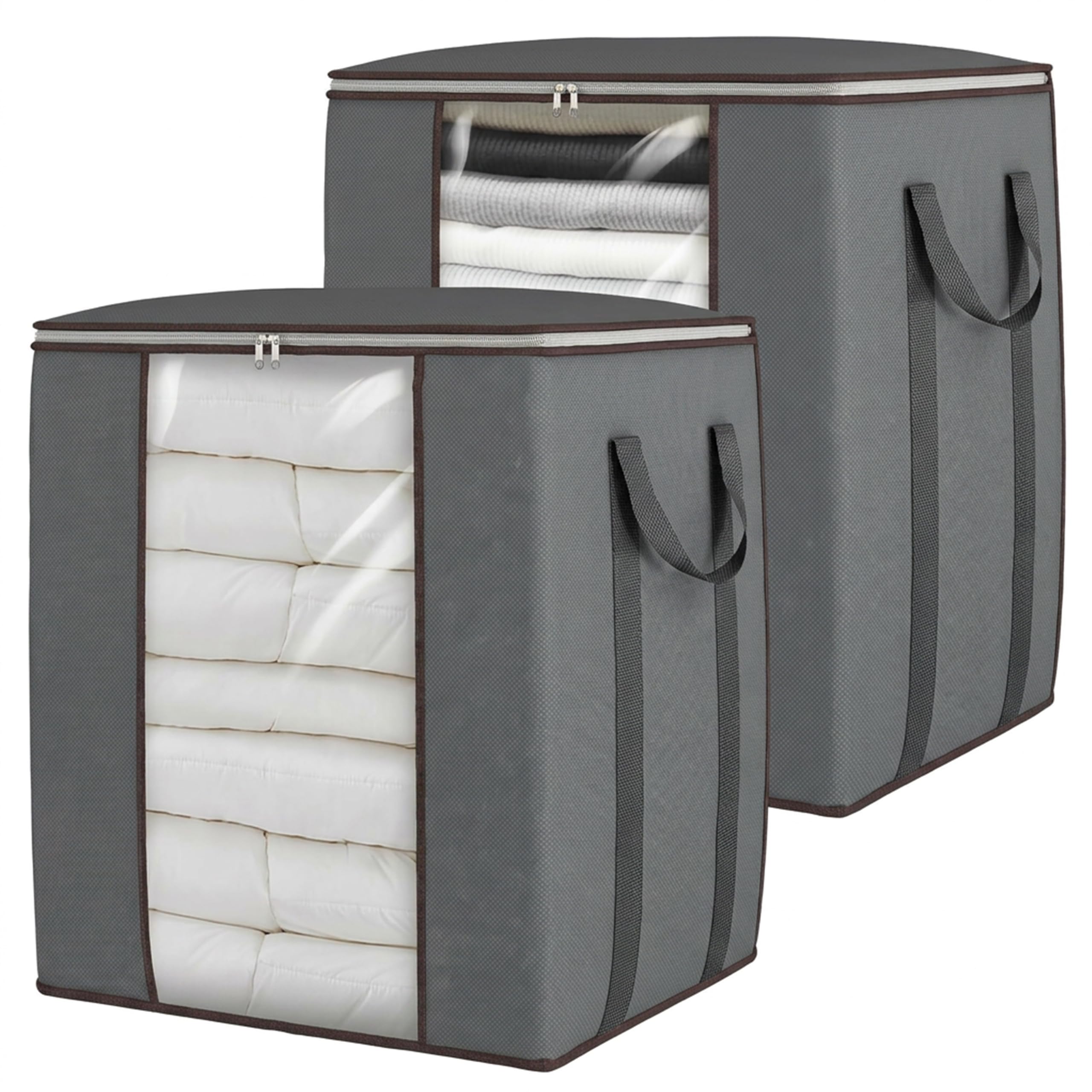 Fixwal Bolsas de almacenamiento extragrandes de 120 L, paquete de 2 bolsas de almacenamiento de edredón con asas reforzadas, contenedores de almacenamiento de ropa transpirables para edredón King,