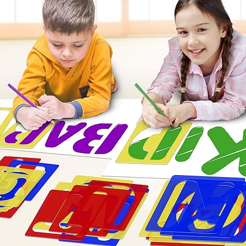 Miniatura 4 de Karty Juego de plantillas de letras del alfabeto para niños y adultos, plantillas de pintura, letras y dibujo, plantillas grandes de plástico ABC