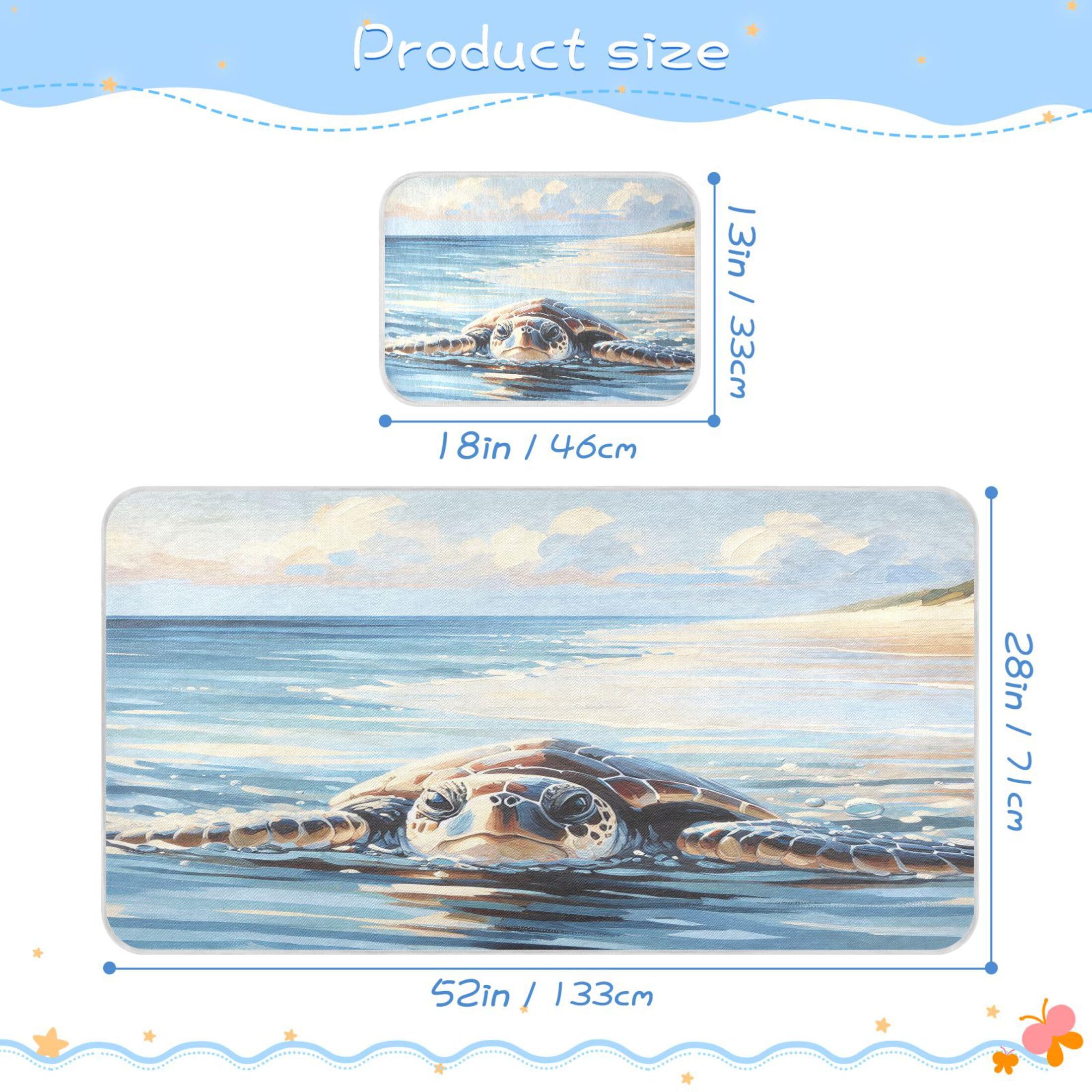 Takiito Sea Turtle Baby Cooling Mattress Pad, Soft & Breathable Cooling Mat Keep Baby Cool in Summer 28x52 in, Nursery Essential