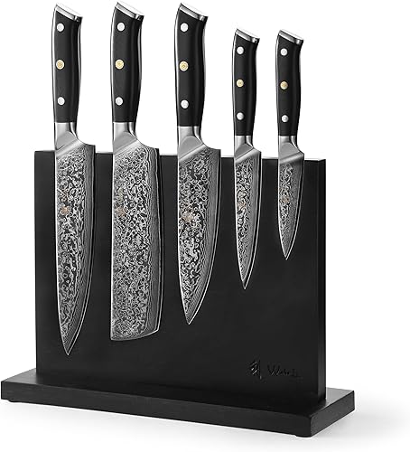 Miniatura 13 de Wakoli Juego de cuchillos de chef de Damasco con bloque magnético – Juego de bloque de cuchillos de cocina profesional de 5 piezas, cuchillas